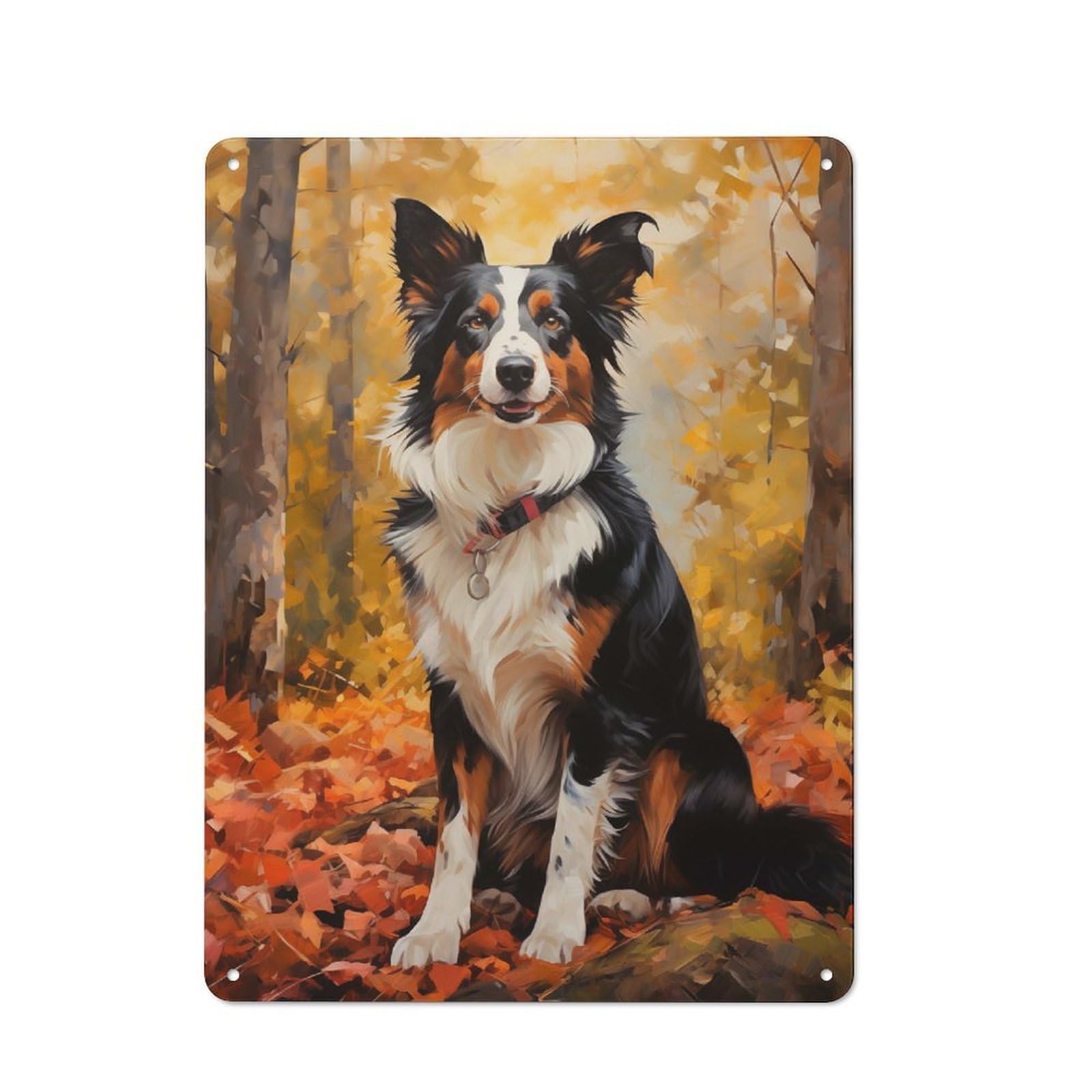 Junmoney Style-22 Autumn Border Collie Rustic Metal Sign 40X30cm For Garden Room Or Summerhouse, For Themed Interiors In Garden Rooms And Summerhouses