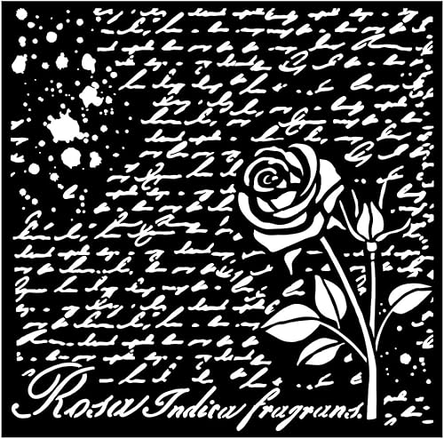 Stamperia Stencil 7 "X7"-Rose Parfum Manuscript W Roses -KSTDQ77