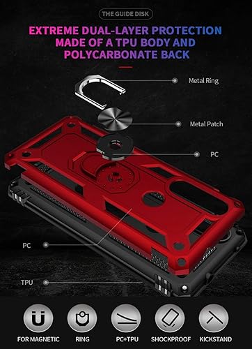 Miniatura 5 de Funda para Moto One ActionMoto P40 Power, Soporte magnético para anillo de coche Soporte Soporte Funda protectora para Motorola Moto One Action rojo