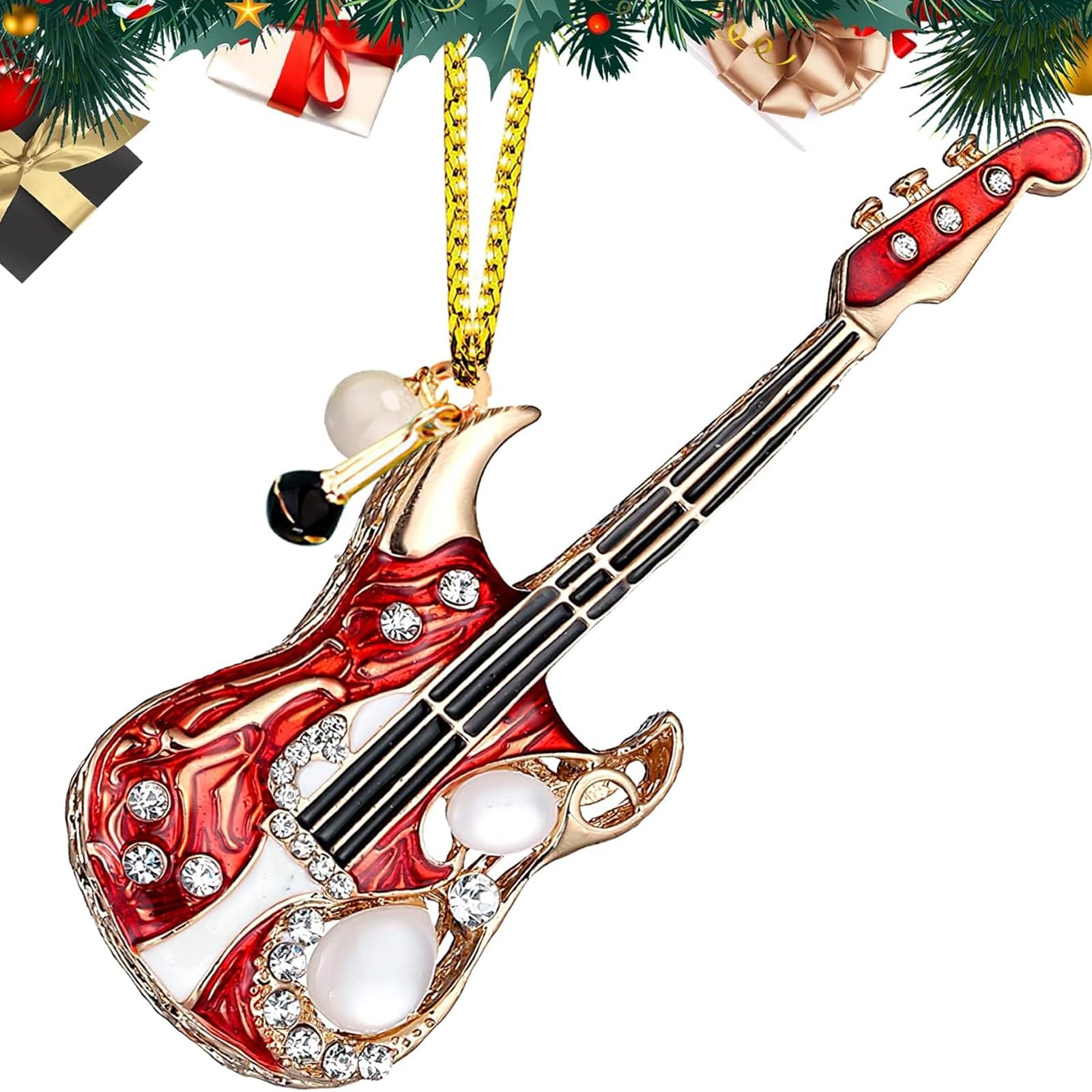 Qylazune Men's Red Guitar Gifts For Christmas Decoration 3D Bauble Fun Personalization Xmas Tree Decor For Indoor Desk, Home Accessories For Love Guitar Gift And Woman Teacher Friend The Ornats Gifts