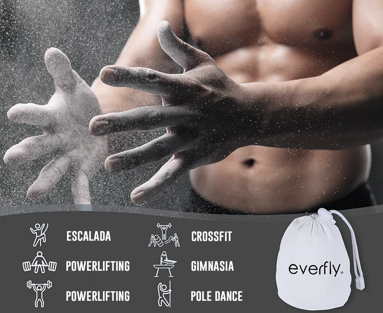 Everfly Magnesite in Polvere 3x60gr Chalk Bag Gesso Crossfit Arrampicata Calisthenics Sollevamento Pesi Palestra Dry Hands Grip