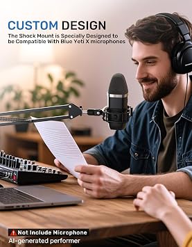 Custom Built for Blue yeti x Shock Mount, 2026 Upgrade Anti-Vibration Suspension Elastic Shock Mount Holder Clip Mics Stand Compatible with Blue yeti x Microphone