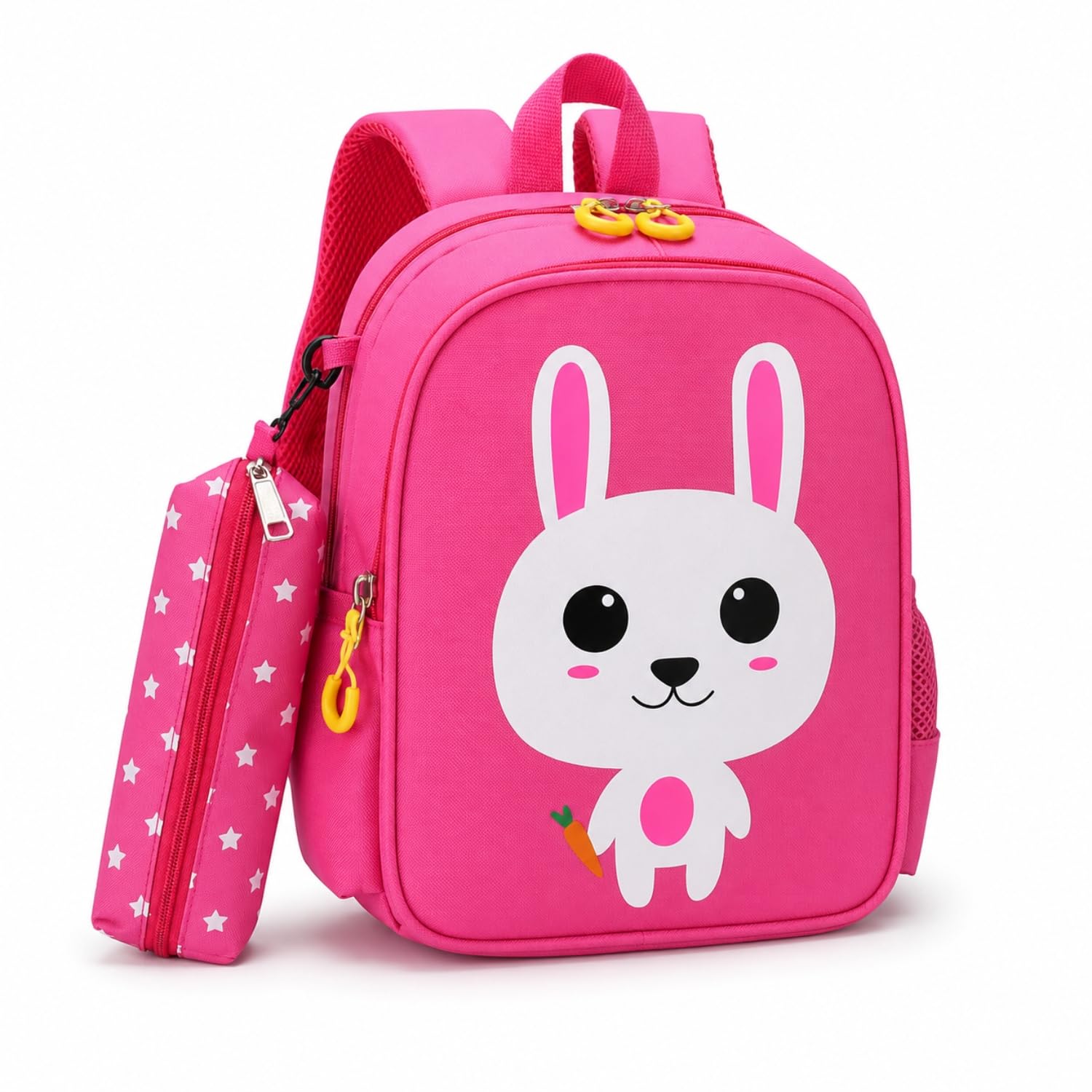 maalove School Bag For Kids With Pencil Case | Bunny Backpack | Lightweight Cartoon Pink School Bag with Side Pockets & Bottle Holder | Toddler Preschool Kindergarten Backpack-picture-45