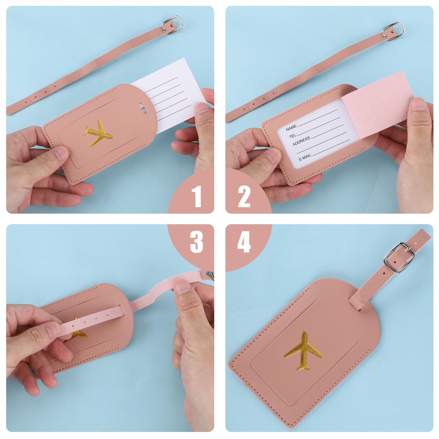 4 Pacchi Etichette per Bagagli, Etichette Valigie,Custodia Passaporto, Cover Passaporto Unisex