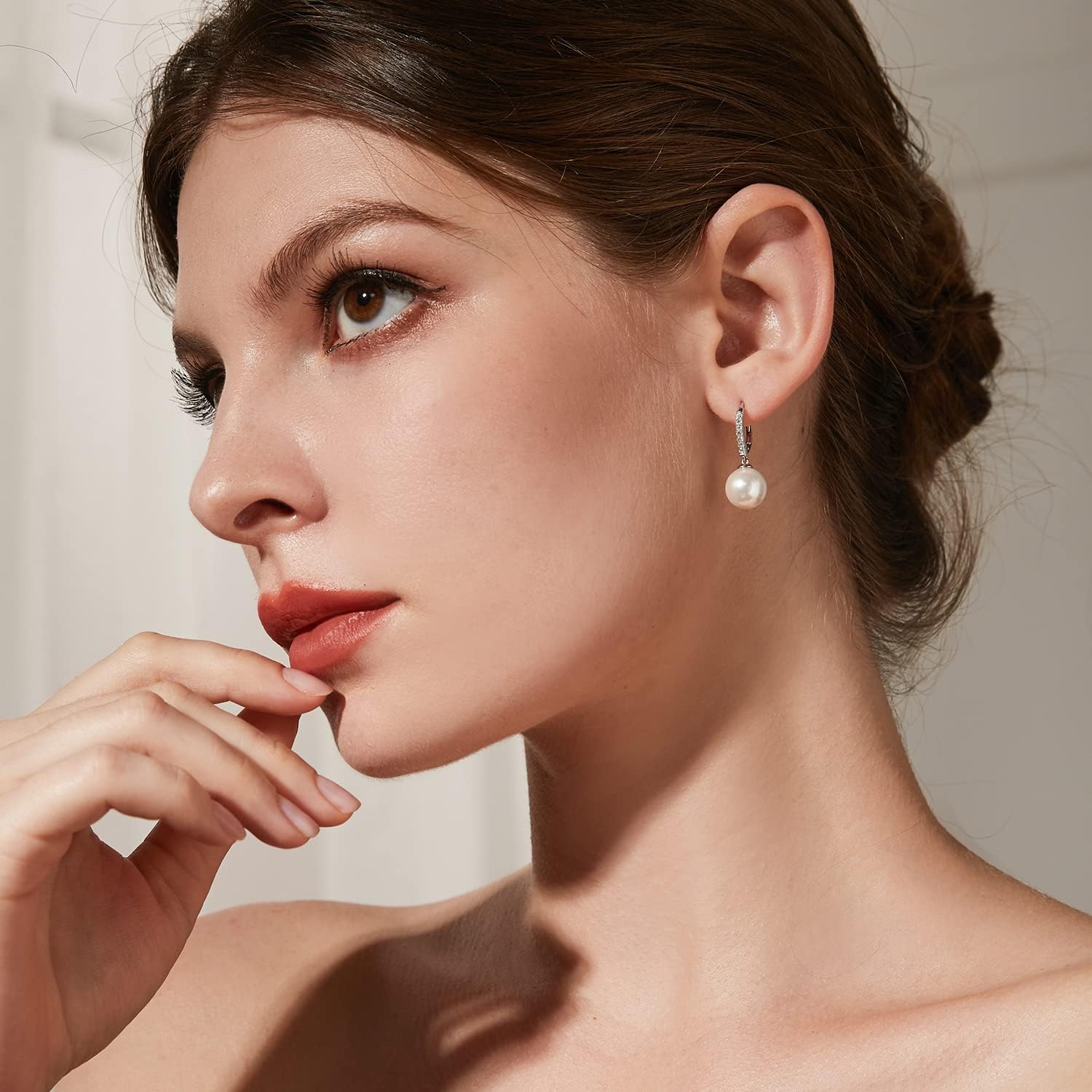 JiayangJY Pearls Earrings for Women, 5A CZ Diamonds Sterling Silver Dangle Earrings with 8MM 10MM Pearl