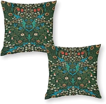 Rustic William Morris Retro Pillow Covers Set of 2, Botanical William Morris Floral Print Pillow Cushion Cover for Sofa Living Room Couch Bed 12 * 12 inch 30cm X 30cm
