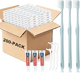 Lomgwumy Disposable Toothbrushes with Toothpaste, Travel Toothbrush Kit, Individually Packaged, Light Grey, with Floss Pic...
