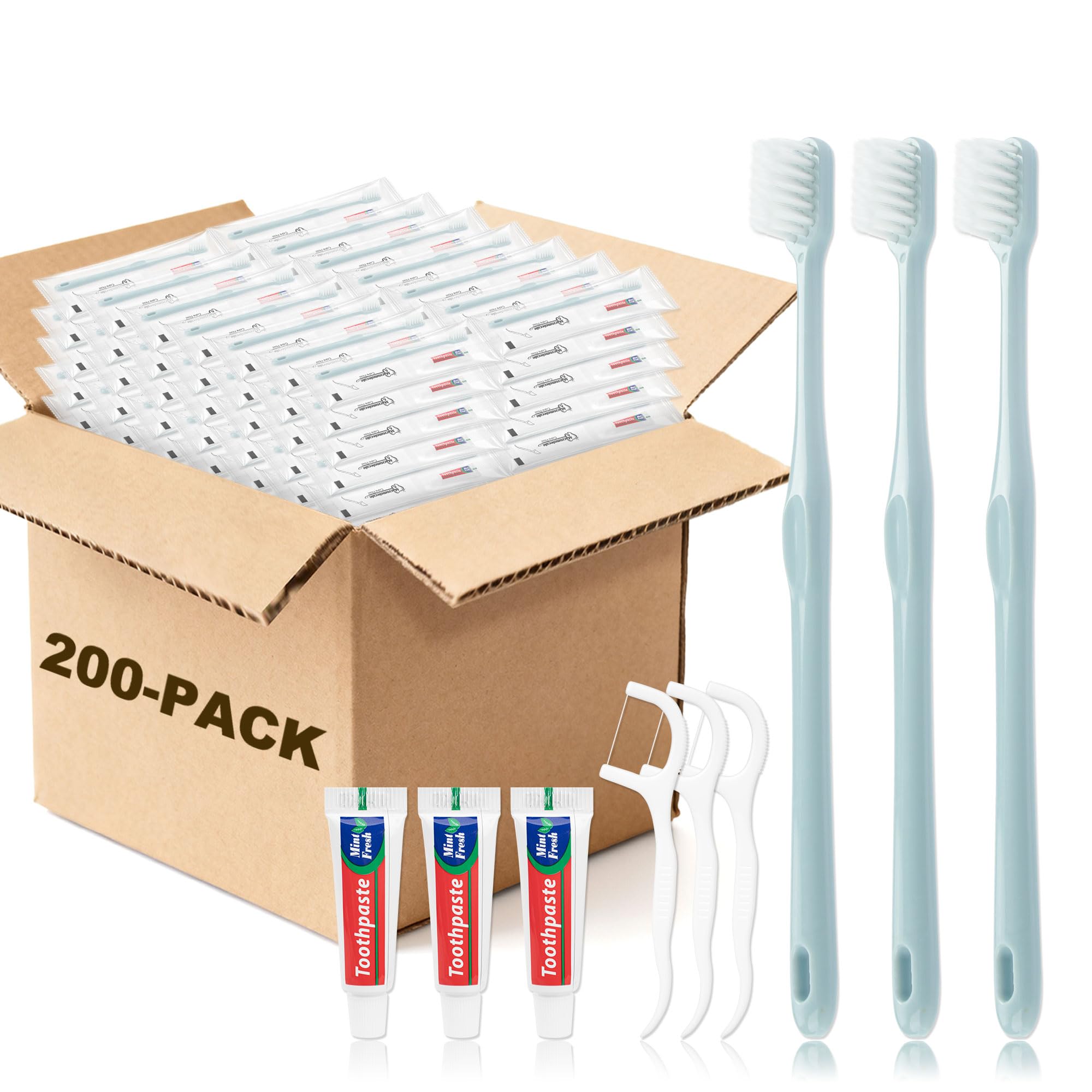 Cepillo de dientes desechable de viaje, cepillo de dientes y pasta de dientes, empaquetado individualmente, gris, con púas de hilo dental, adecuado para hotel, hogar, camping, viajes (paquete