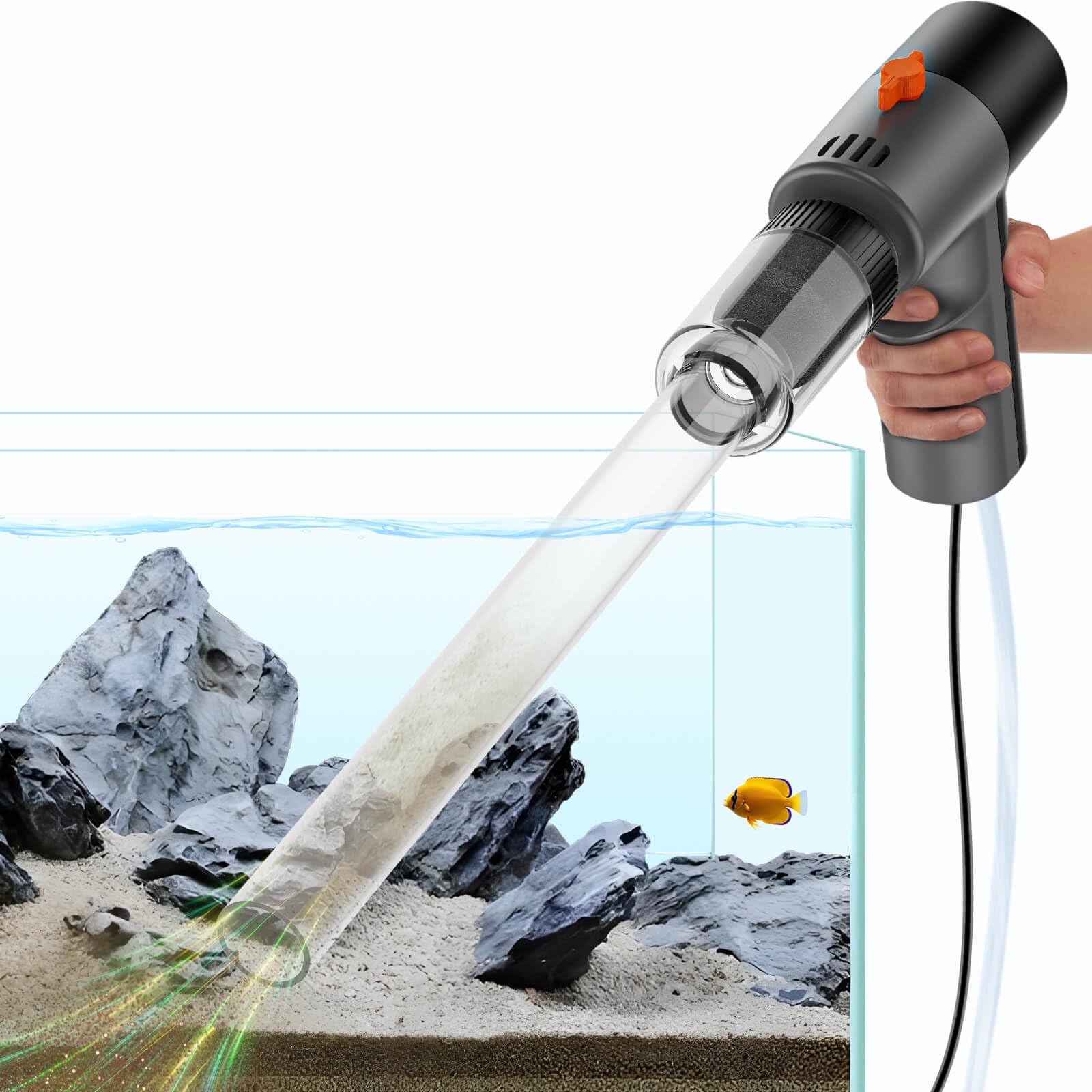 Limpiador eléctrico de grava para acuarios, limpiador de acuarios de alta presión con aspiradora de grava para acuario, aspiradora multifunción 6 en 1 con cambiador de agua y filtro de arena