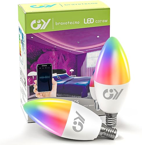 GY Bombilla Inteligente E14 Bombilla LED - 6W 600LM RGBW 2700K-6500K Regulable - C37 Vela Bombilla Inteligente Alexa Com