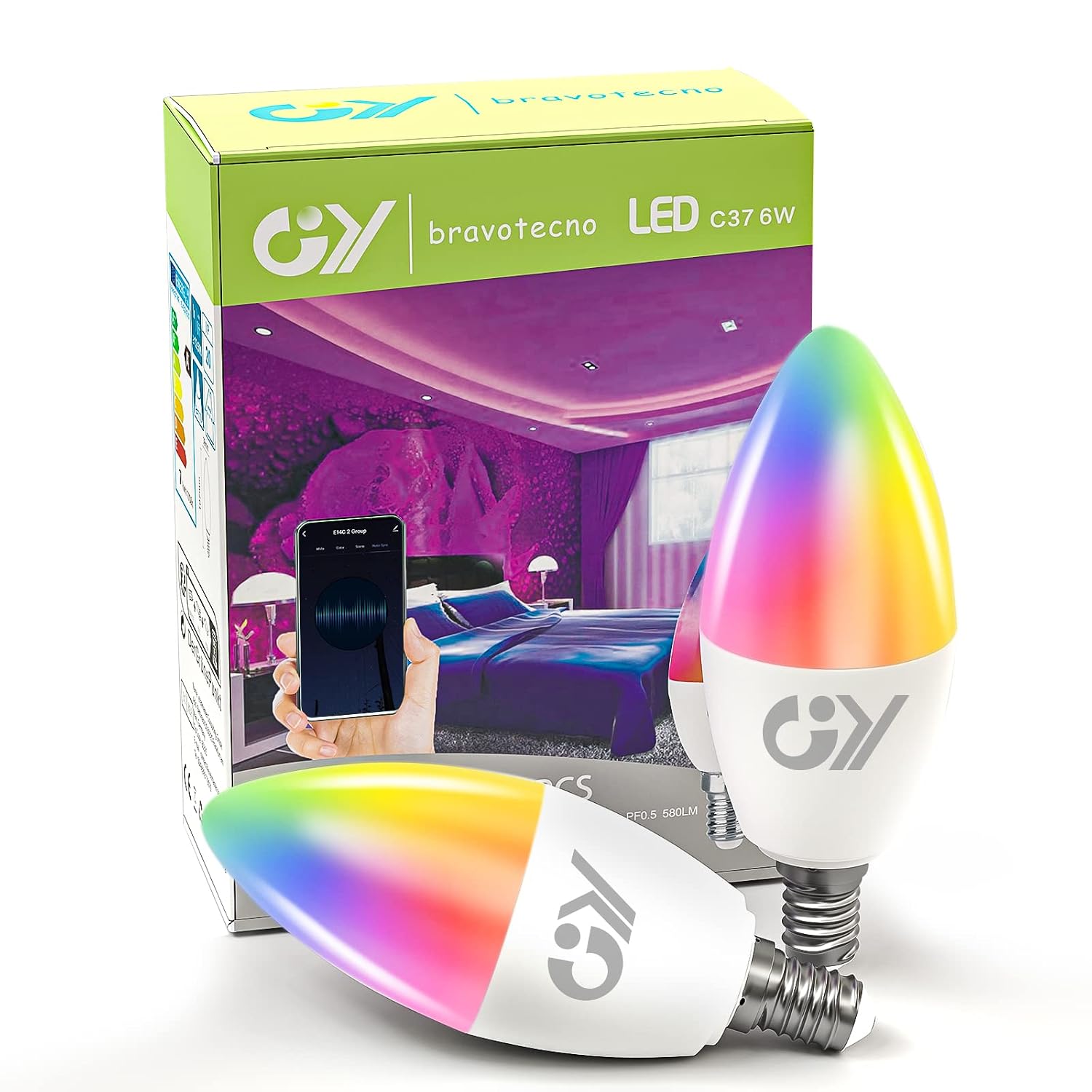 GY Alexa Light Bulb Smart Lamp E14 C37 6 W 600 lm, Alexa Accessories WLAN Bulb Compatible with Google Home 2.4 GHz, RGB Di... - Review, Price and Buying Guide