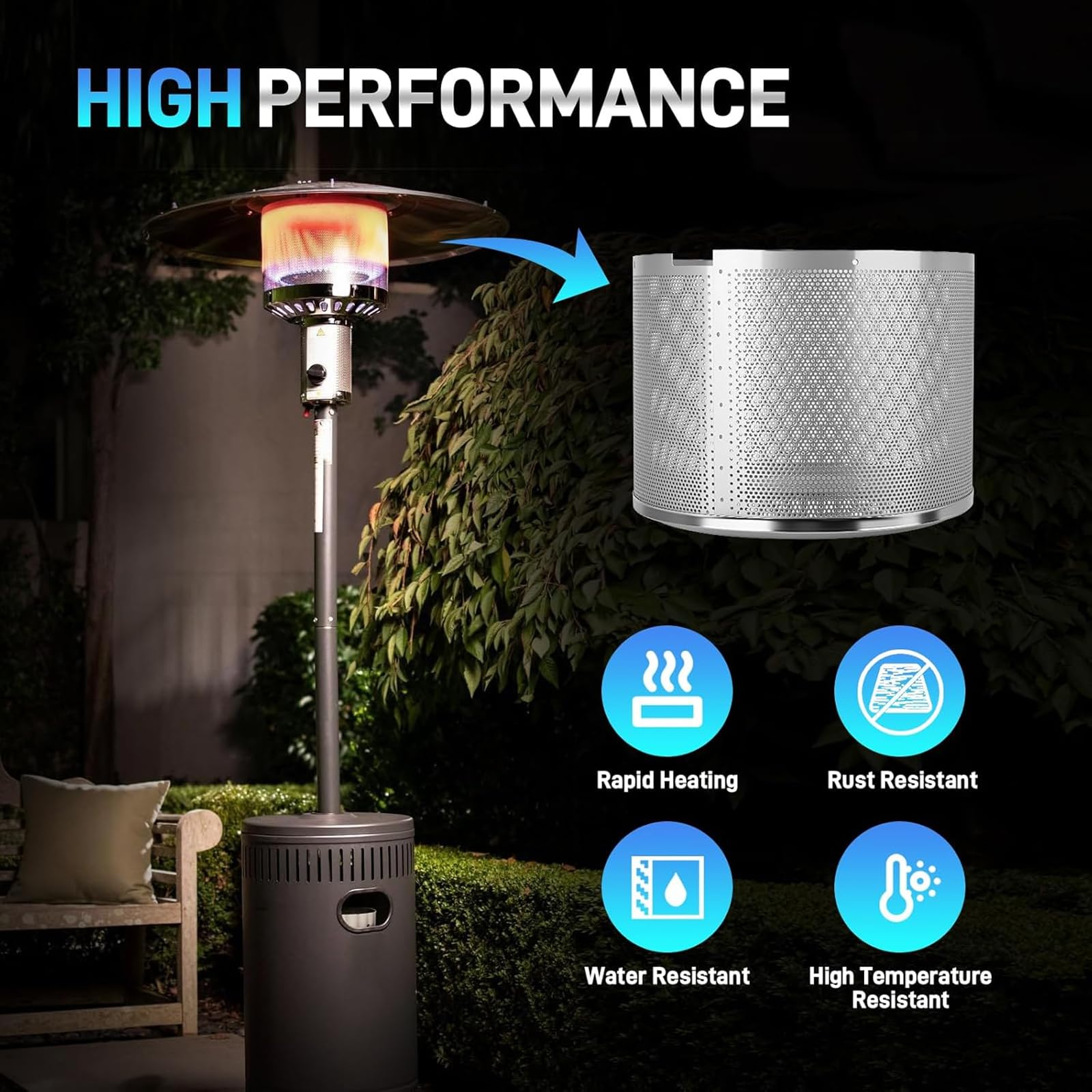 Robusto riscaldatore esterno in acciaio inox per un calore immediato durante le riunioni cortile torre di gas ad alta efficienza che riscalda rapidamente per eventi in giardino