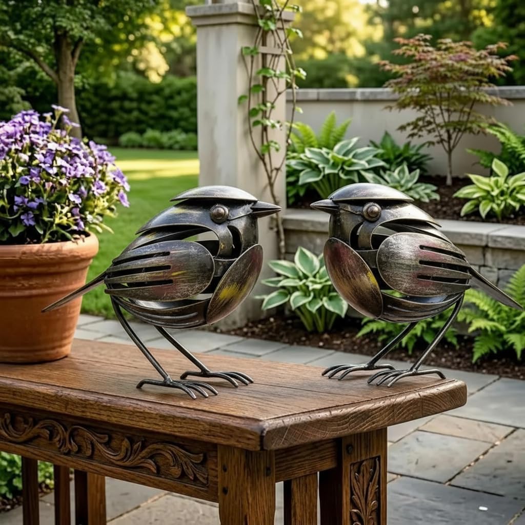 Hope Wings,Robin Bird Scrap Metal Art Sculpture,Handcrafted Stainless Steel Robin Statue Made from Fork & Spoon,Unique Recycled Cutlery Art Decor for Garden,Patio,Home or Office,Gift for Bird Lovers