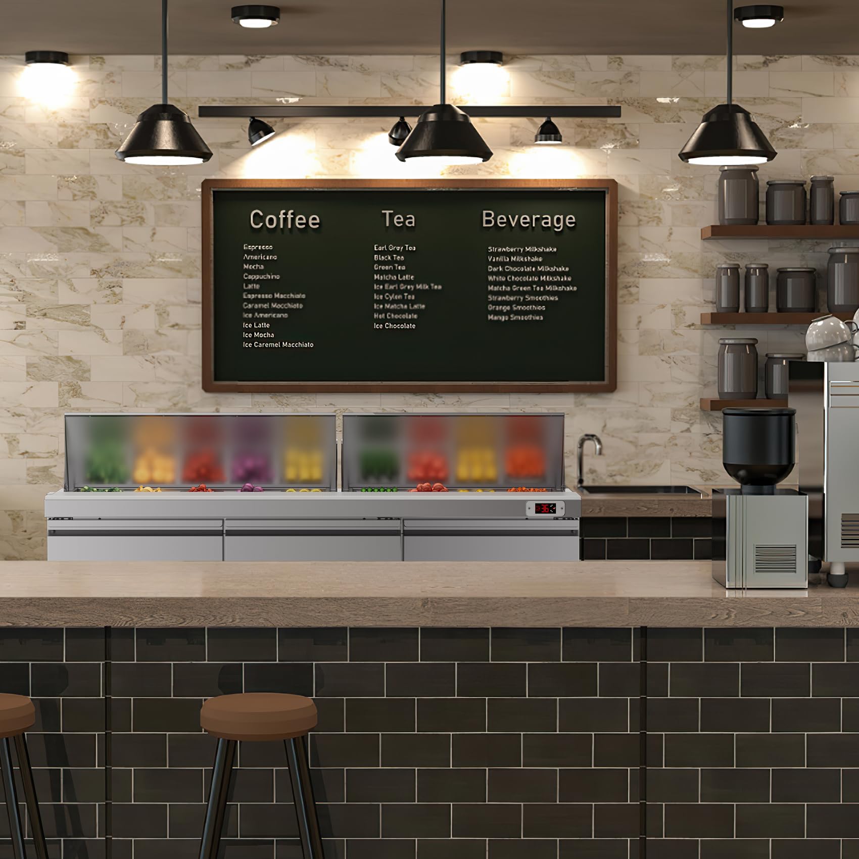 72" W Sandwich Salad Prep Table, 18 Pan, 3-Door Commercial Undercounter Refrigerator, Stainless Steel Kitchen Equipment, with 3 Lock & Ajustable Shelves Salad Bar Buffet Station for Restaurant