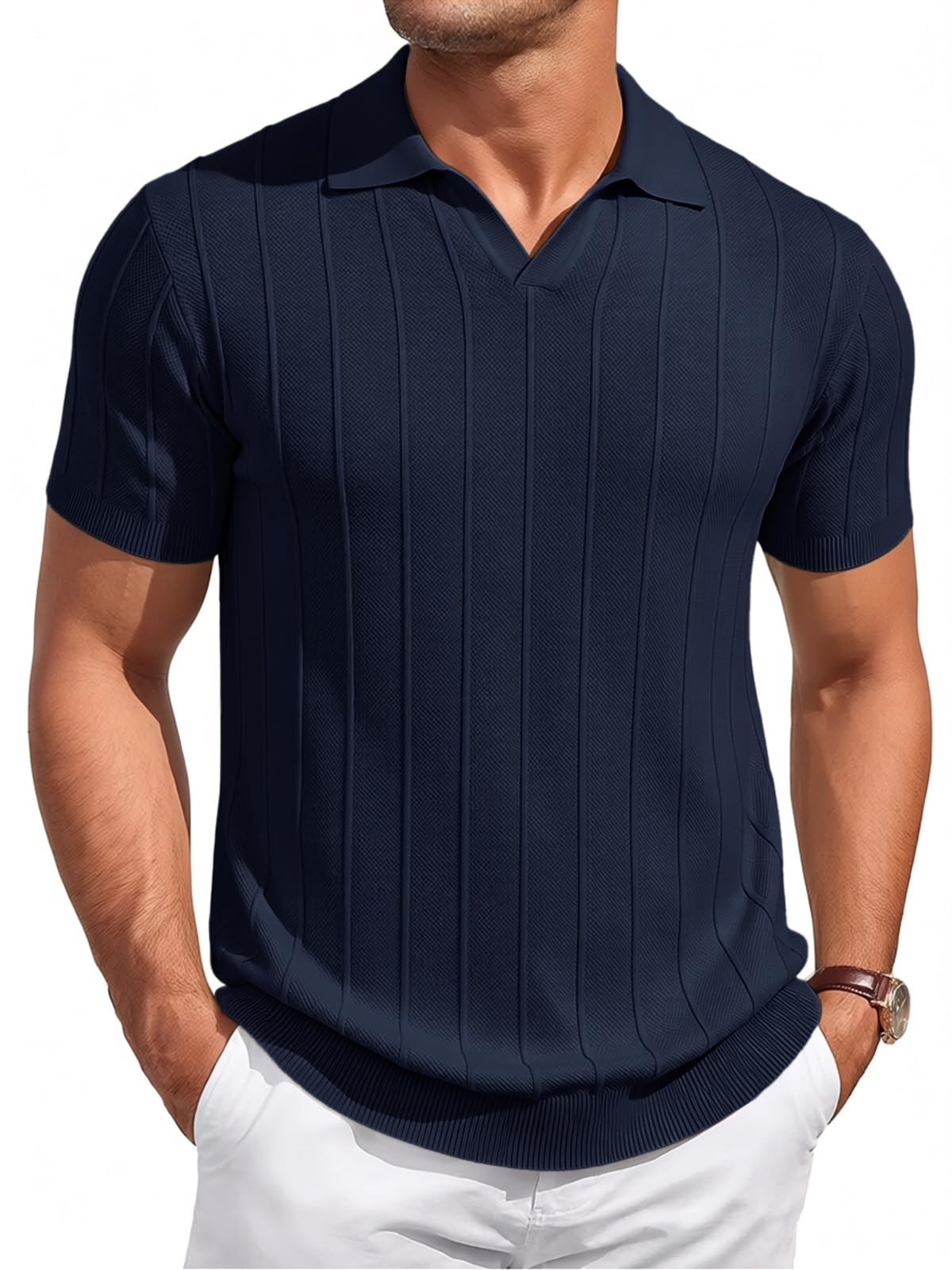 Runcati Herren Poloshirt Sommer Kurzarm Strick Polohemd Männer Einfarbig Knopfleiste T-Shirts Slim Fit Sport Golf Shirt Casual Basic Poloshirts