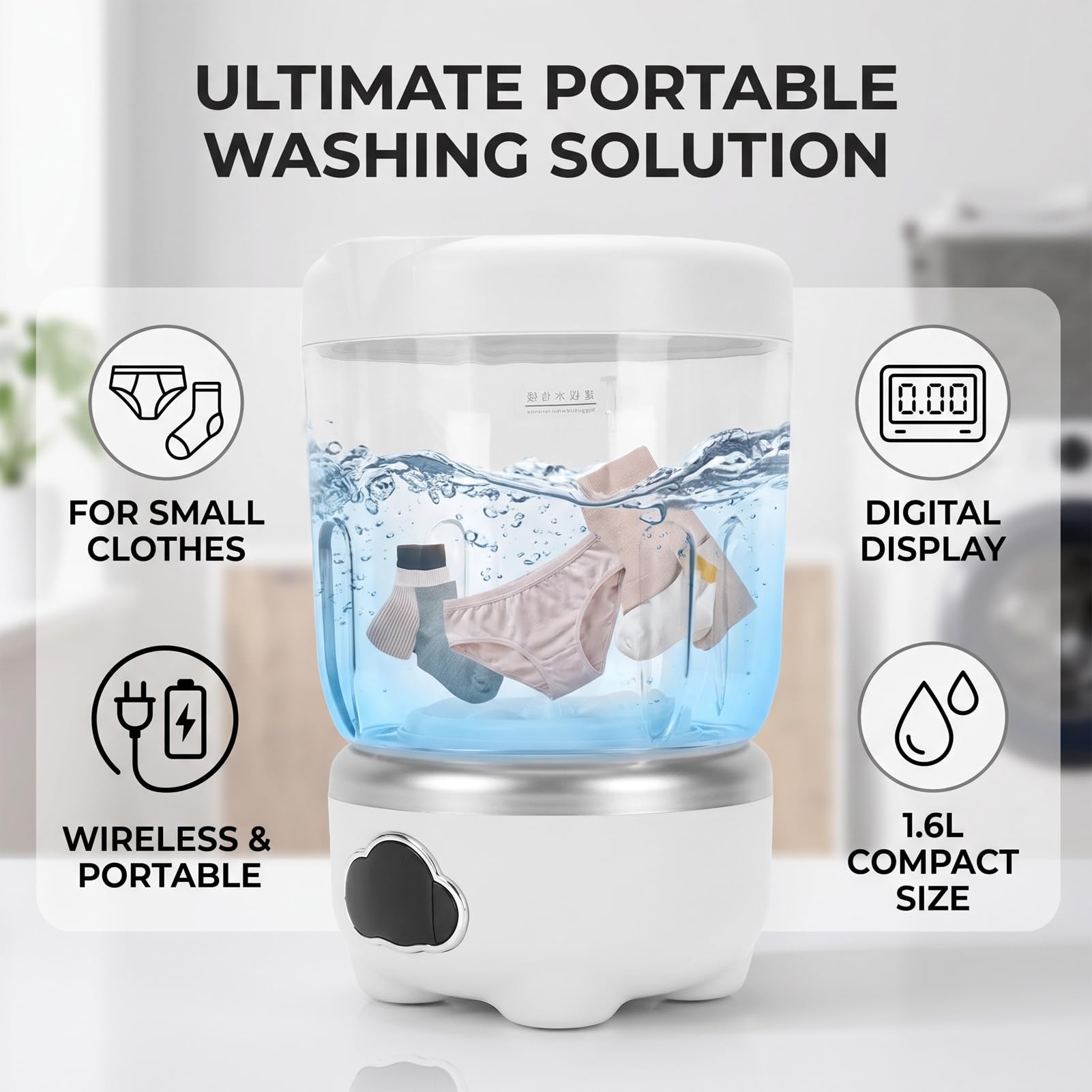 Mini Lavatrice Portatile Senza Fili per Biancheria Intima, 1,6L