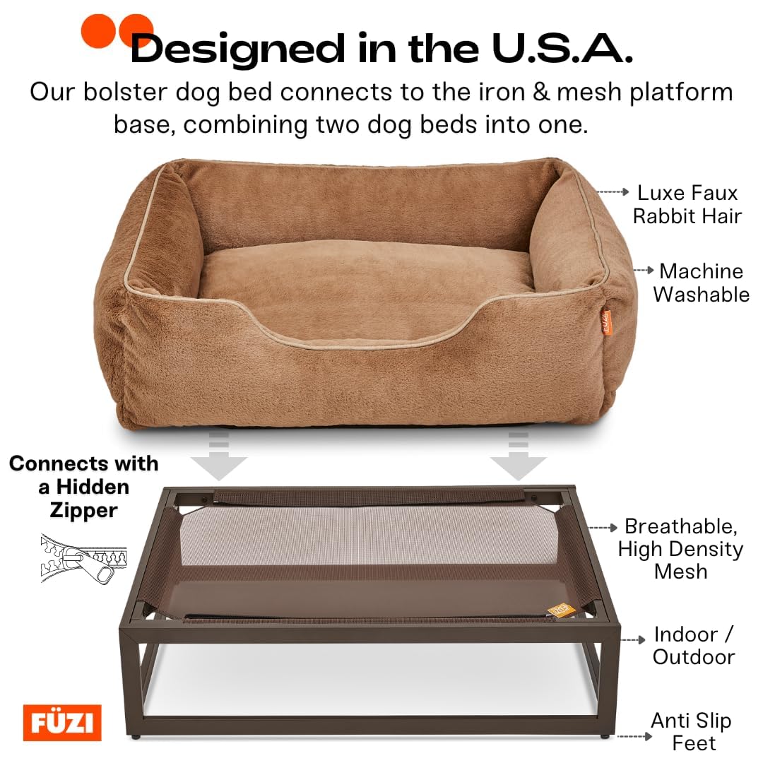 FUZI Elevated Dog Bed Large with Extra Cover, Luxury Raised Dog Beds, Removable and Machine Washable Bed Cover, Indoor/Outdoor Orthopedic Pet Bed, Large 35.6x28.5x18 Soft White and Black Base - image 3