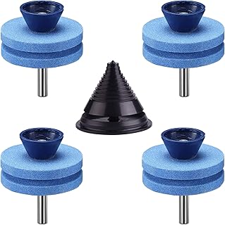 CZS Lawn Mower Blade Sharpener Double Layer Corundum Lawn Mower Blade Sharpener with Blade Balancer for Power Drill Hand Drill, 4 Pack