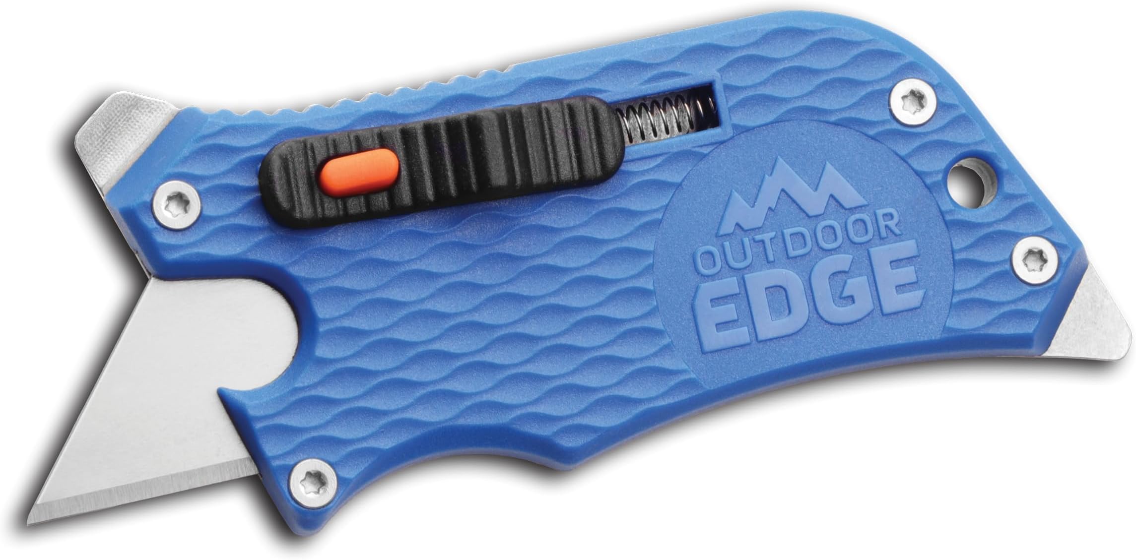 Outdoor Edge SlideWinder - Utility Knife Multitool with Standard Interchangeable Razor Blade, Screwdriver, Bottle Opener, Pocket Clip, and Locking Auto Retractable Blade (Blue)