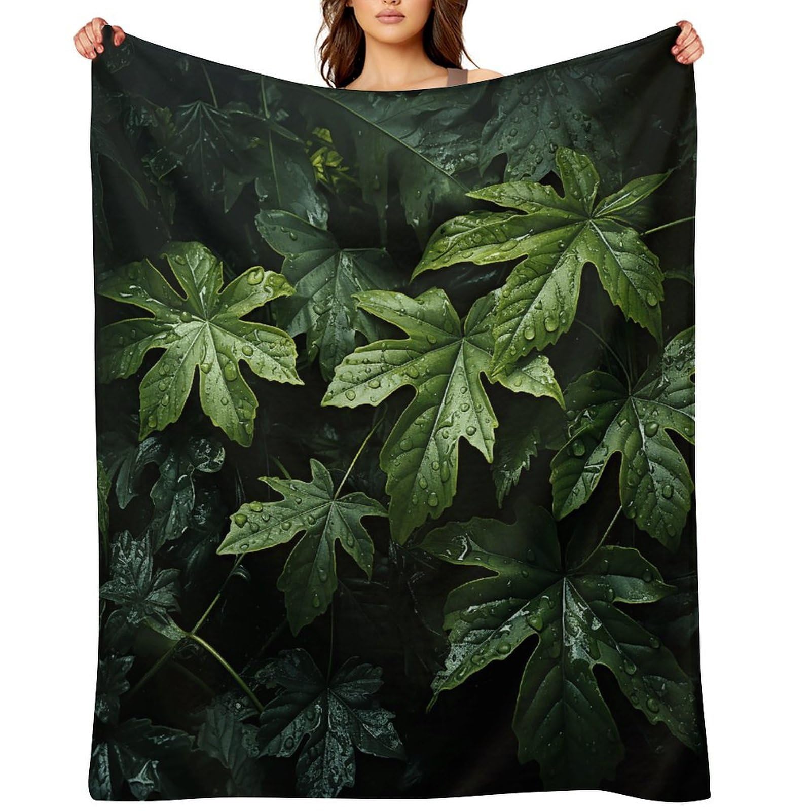 Green Leaves Pattern Throw Blanket for Couch and Bed Super Soft Warm Lightweight Throw Blankets Cozy Fuzzy Flannel Blanket Personalized Decorative Blankets for Sofa Decor 40"x50"