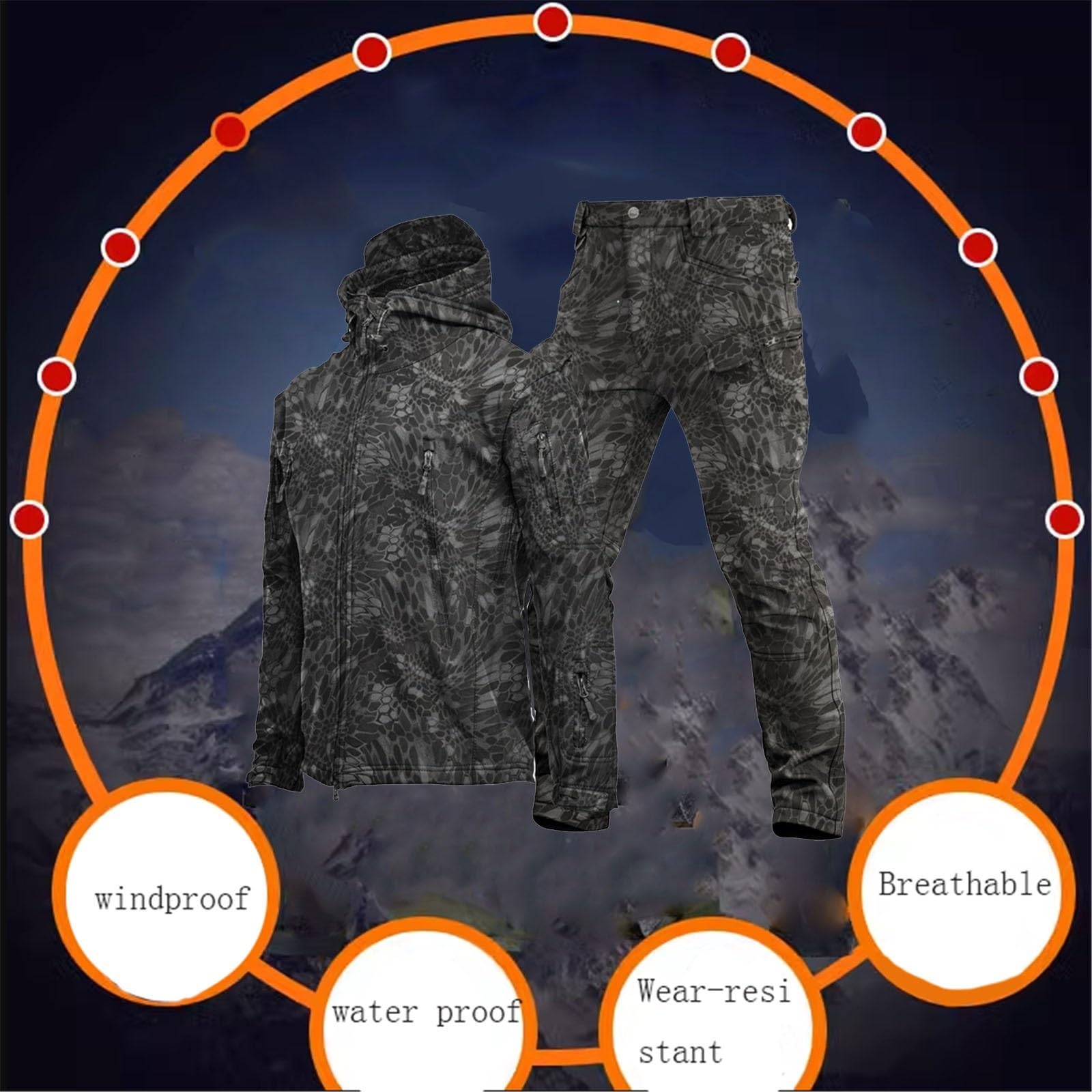 CLSQLXYJZC Tute Da Neve Per Sport All'aria Aperta Da Uomo, Set Giacca E Pantaloni Con Cappuccio Antivento Impermeabile Mimetico Invernale, Con Fascia Da Braccio E Tuta Da Sci Da Snowboard