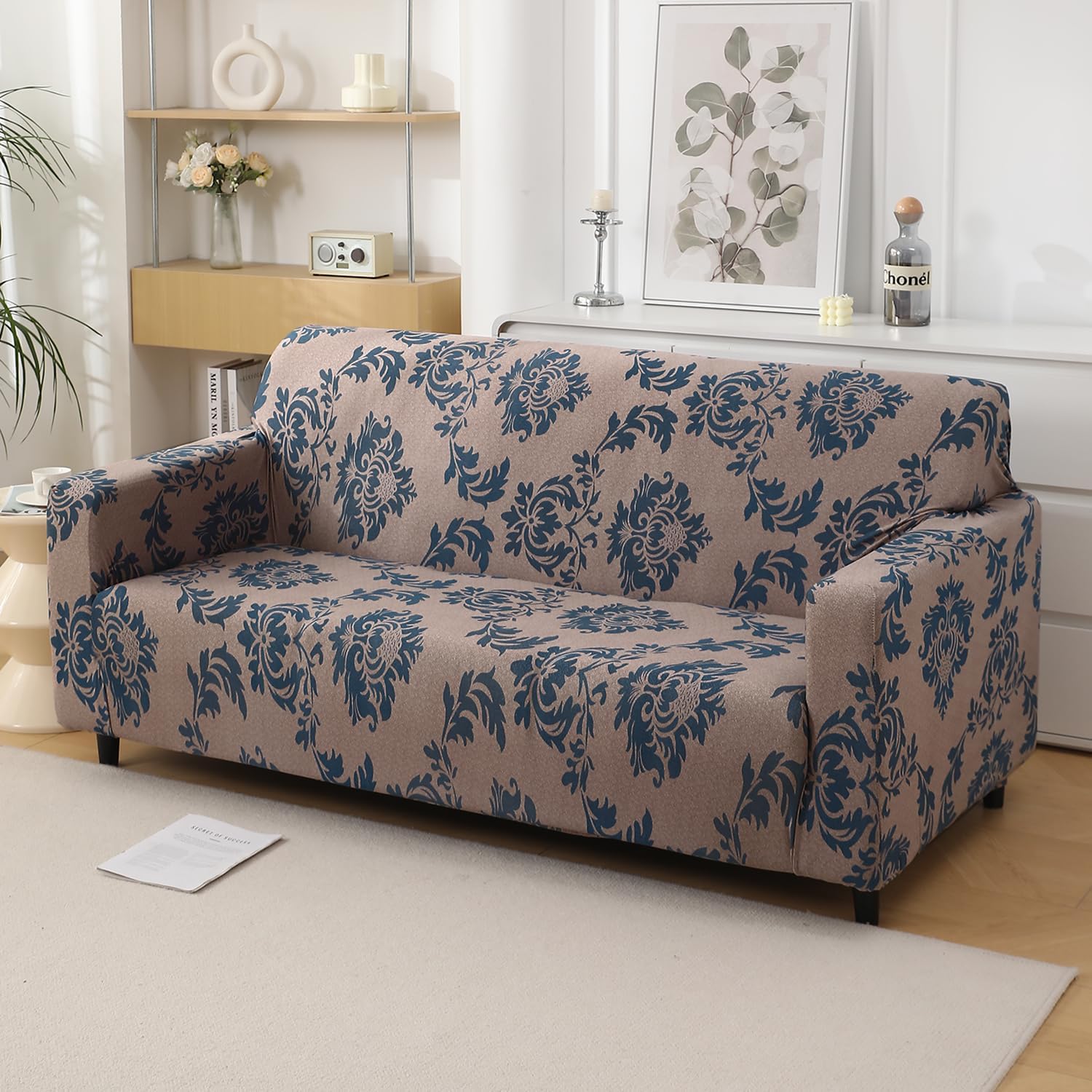 HOKIPO 4 Seater Sofa Cover - Grey Floral -30 HOKIPO 4 Seater Sofa Cover - Grey Floral -30