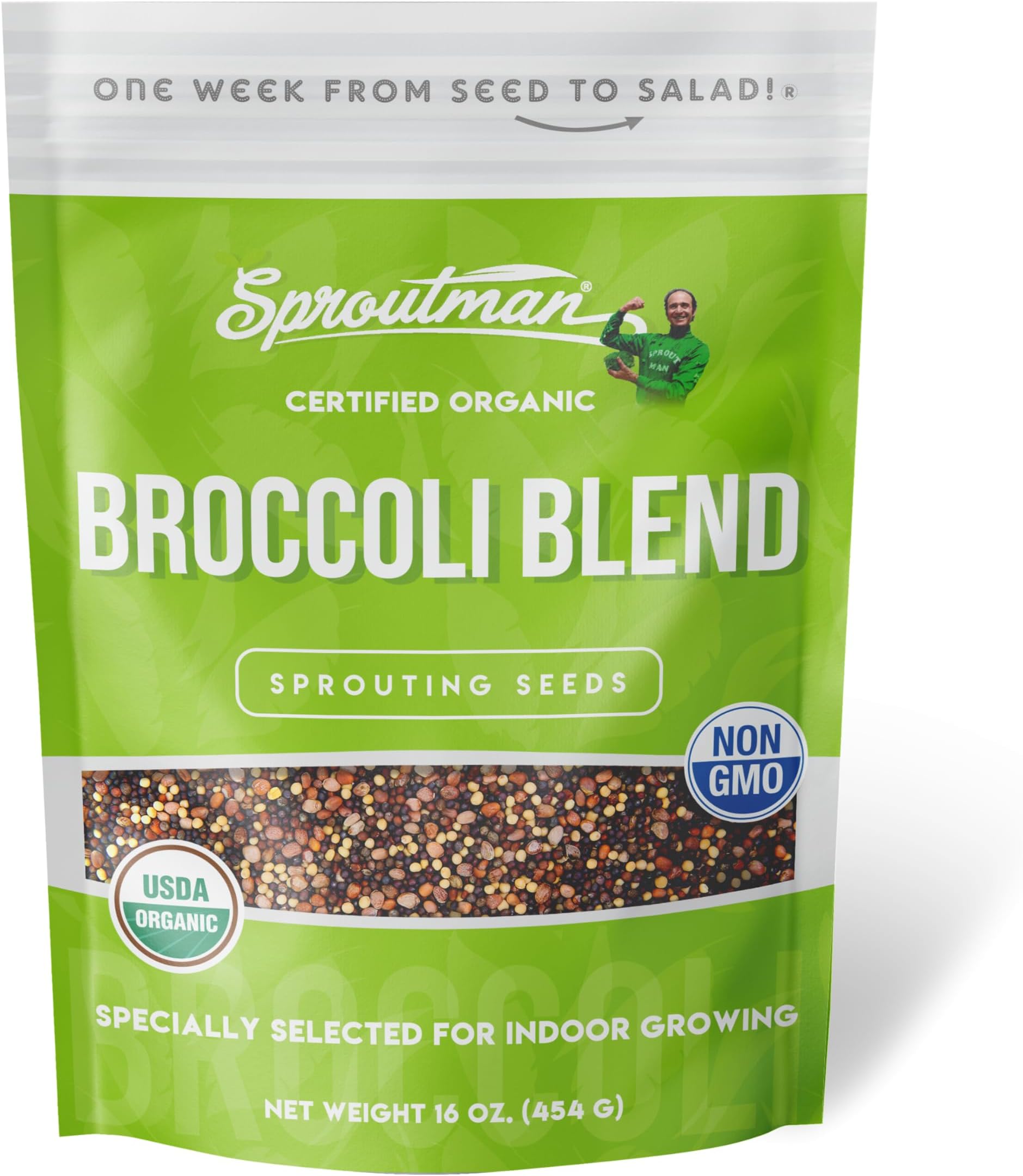 Sproutman Organic Broccoli Blend Sprouting Seeds — 16 Ounce Bag — Rich in Sulforaphane & Antioxidants, Non-GMO — Grow Your Own Sprouts & Microgreens