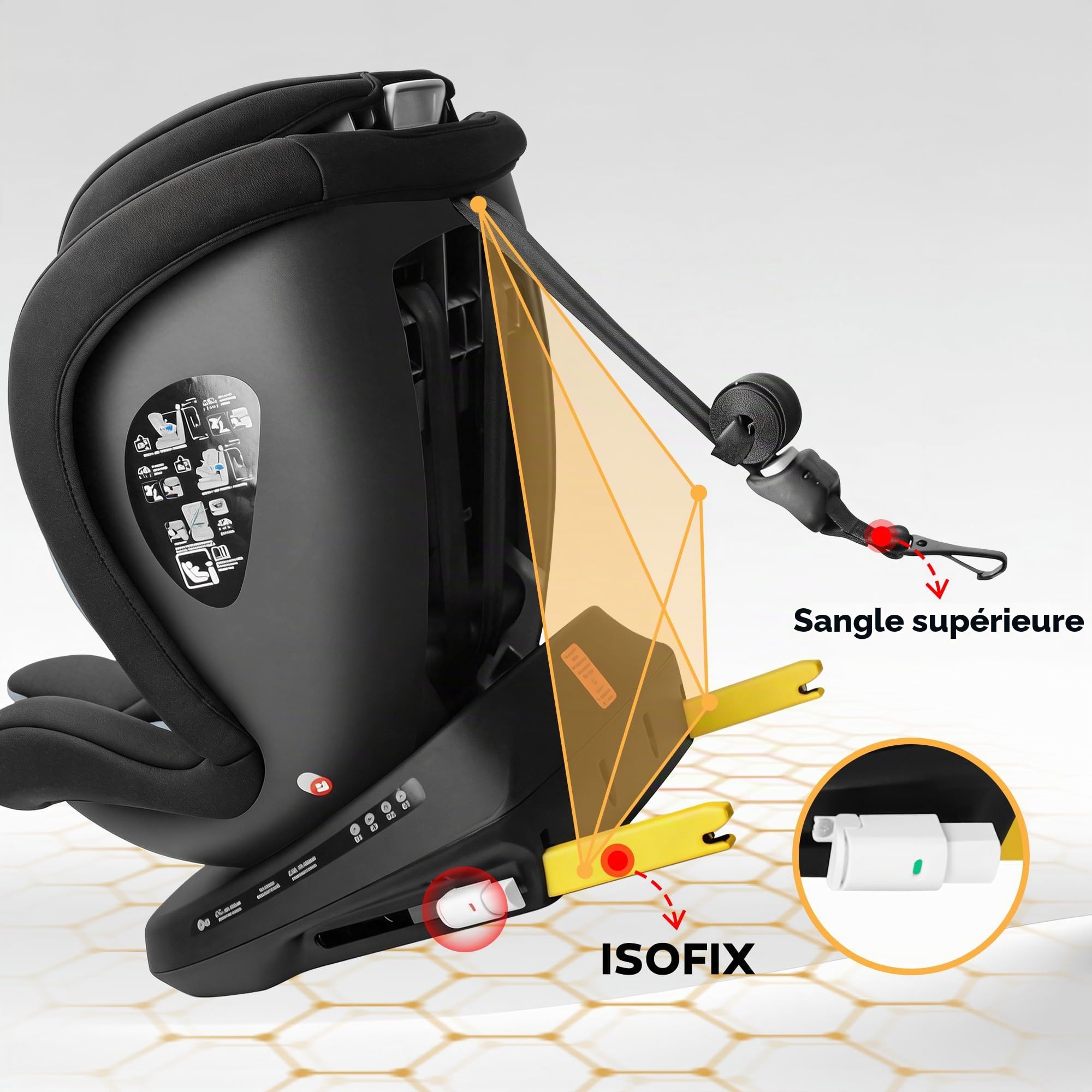 LETTAS Siège Auto Pivotant 360 i-Size 40-150 cm (de la naissance à 12 ans) Avec ISOFIX, 0 à 36kg, Appui-tête Réglable, ECE R129/04