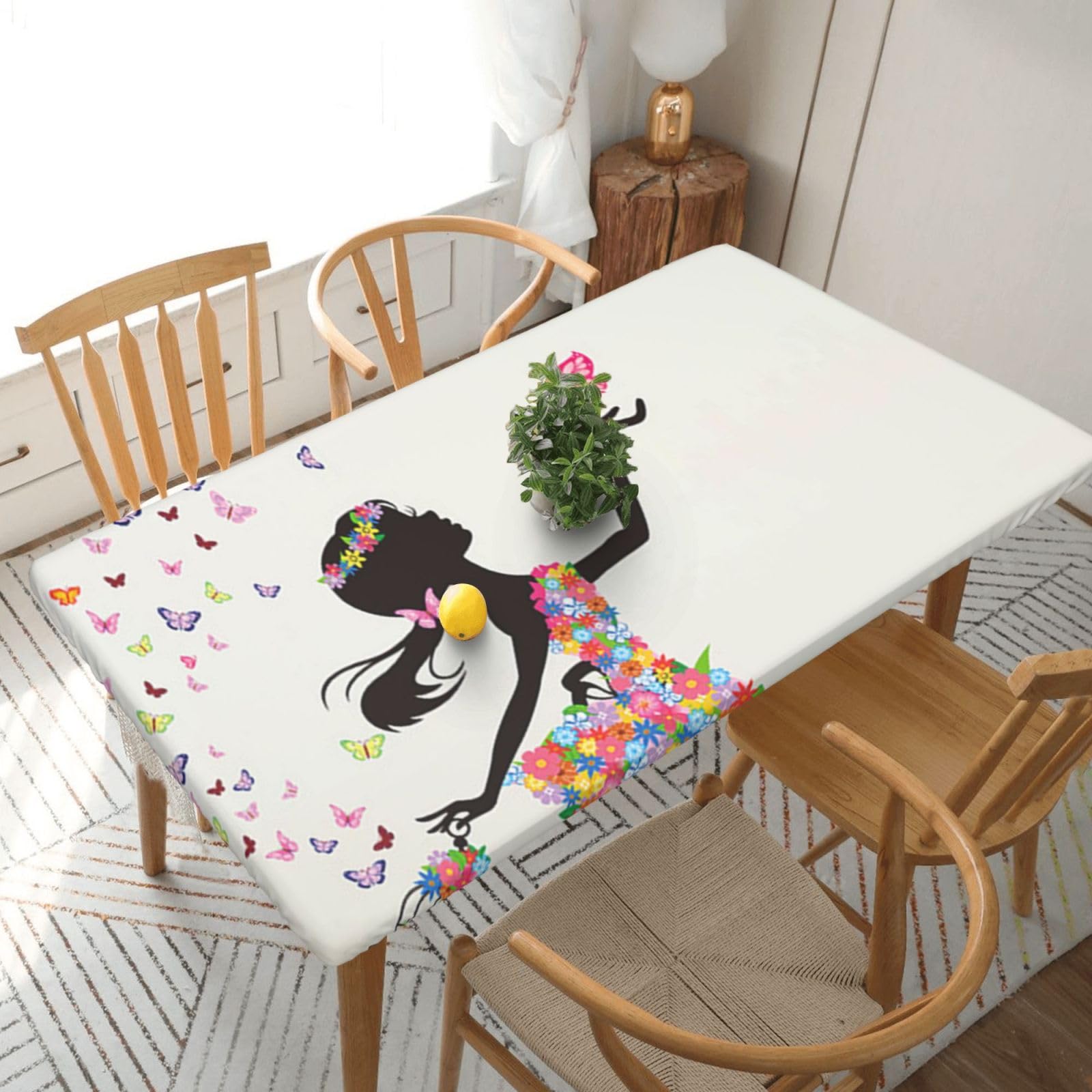 BNVSADC Girl Dance Butterfly Printed 5FT Tablecloth Polyester Kitchen Water Resistant Table Cloth Dining Table Decoration Table Covers, 152x76 CM