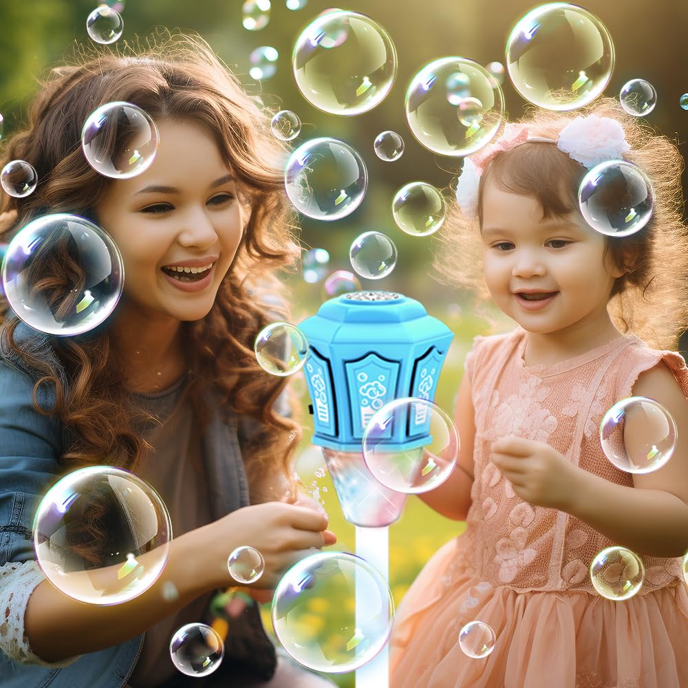 Bubble Torch Lampe de Jardin avec Lumière et Musique,Réglables Hauteur,Machine à Bulles d'extérieur Rechargeable avec Télécommande,Machine a Bulle Automatique pour Jardin,Anniversaire,Mariage (Bleu)