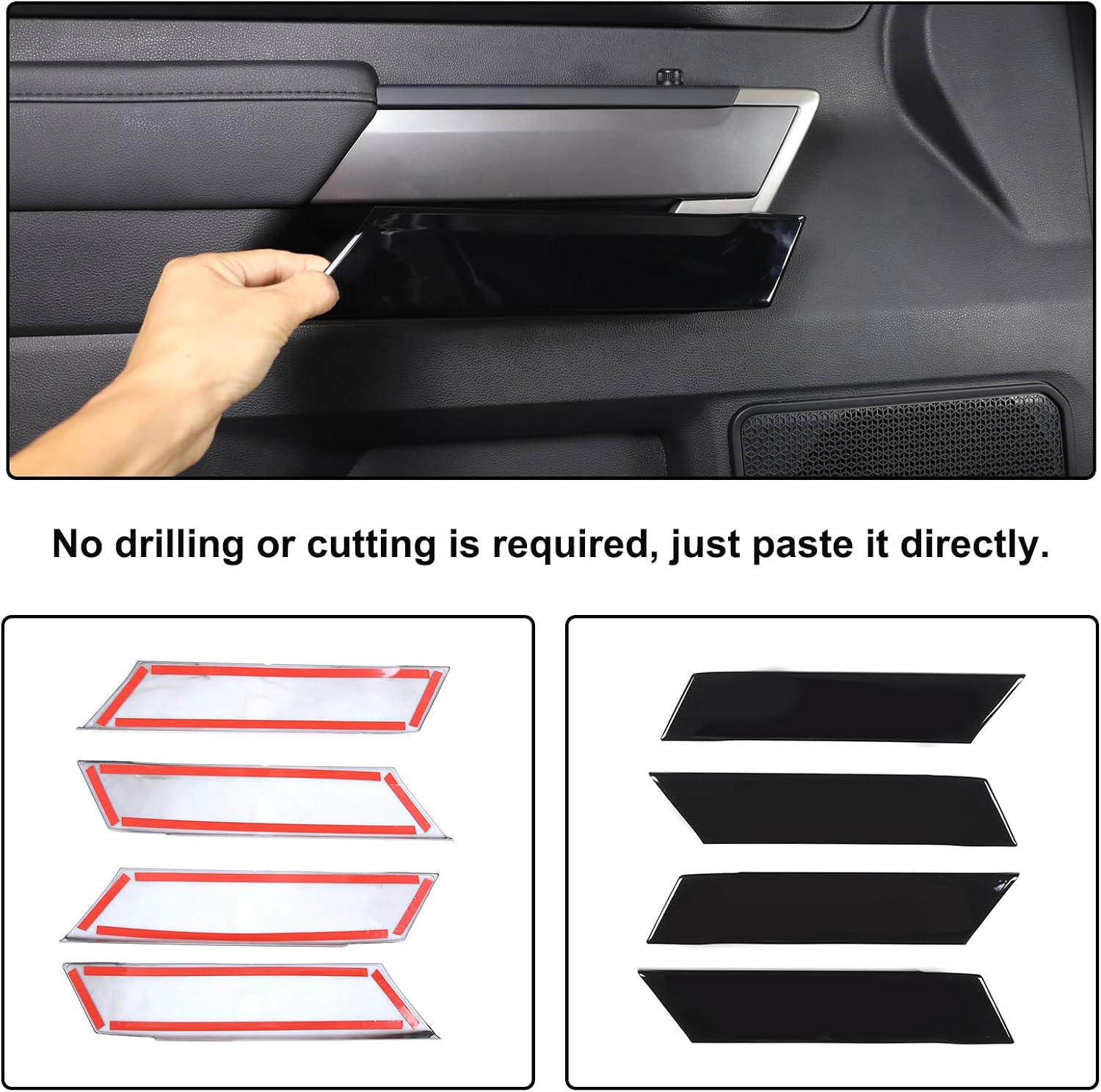Aunginsy Car Inner Door Panel Strip Trim Cover Compatible with Toyota Tundra 2022+/Sequoia 2023+, Front Rear Door Handle Panel Decorative Cover Protector Accessories(Without Memory Seat Switch Hole)