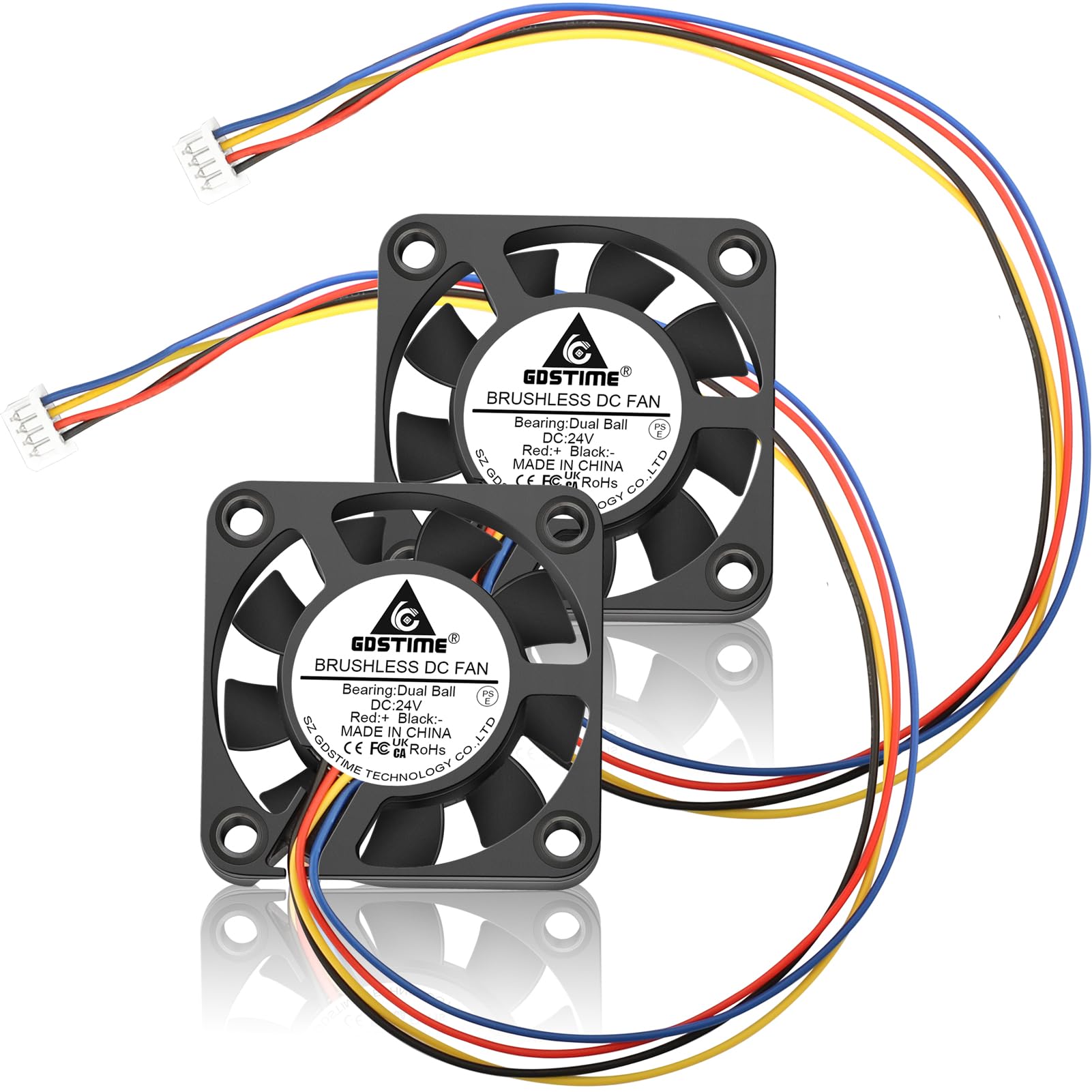 GDSTIME Lot de 2 ventilateurs dissipateurs thermiques Hotend 24 V 4010 - Connecteur PWM 1,25 mm - Double roulement à billes - Ventilateur CC sans balais - 40 mm - 40 x 40 x 10 mm - Remplacement pour