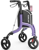 HOMLAND RW310 3 Wheel Rollator Walker for Seniors - Lightweight Foldable Wheeled Rolling Walker with Cane & Cup Holder, Height Adjustable