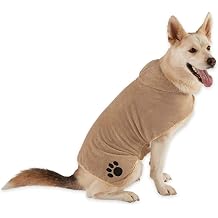 Bone Dry Pet Robe Collection Embroidered Absorbent Microfiber Bath Robe with Adjustable Closure, for Dogs & Cats, Large, Taupe