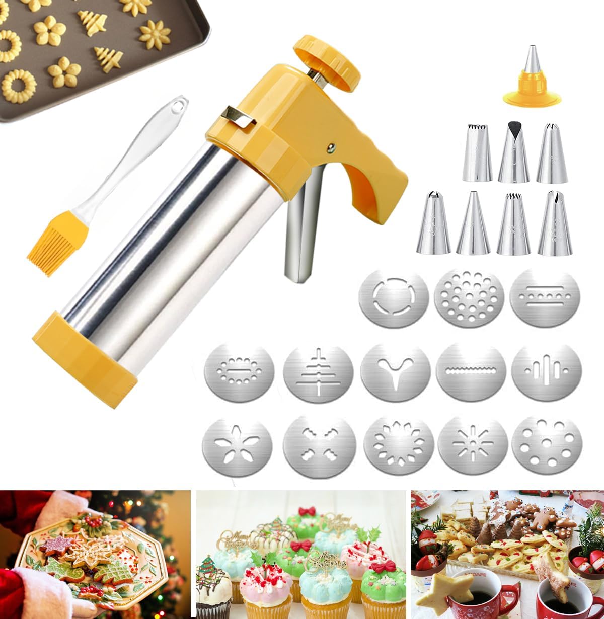 Cookie Press, Stainless Steel Spritz Cookie Press, Cookie