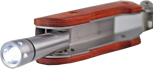 Miniatura 4 de ADROIT Multiherramienta 11 en 1  Construcción de acero inoxidable  Mango de grano de madera  Las herramientas incluyen luz LED, cuchillo,