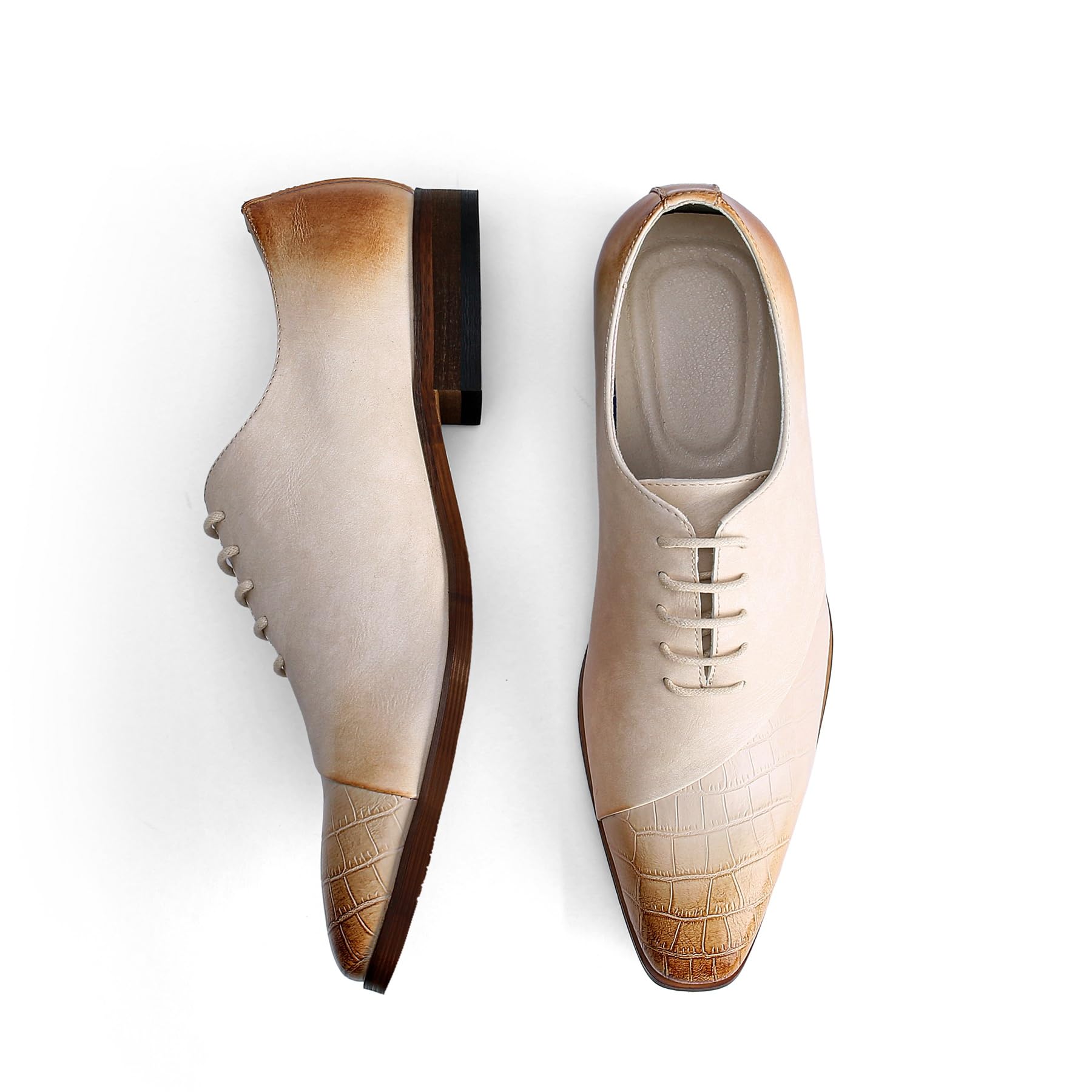 YFFUSHI Scarpe Oxford Uomo Stringate con Motivo Coccodrillo e Patchwork Vintage Eleganti per Matrimoni e Affari