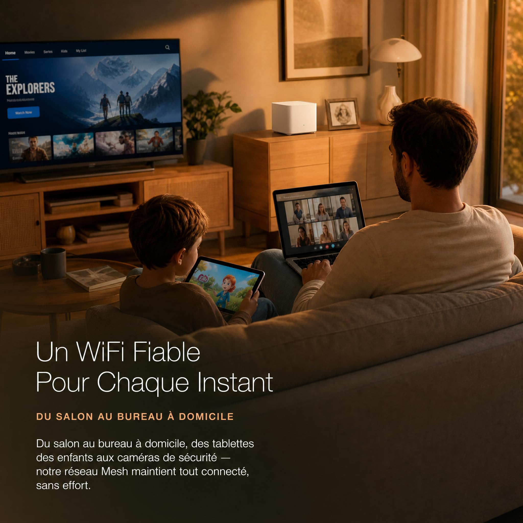 Routeur WiFi Mesh Toute la Maison, Double Bande 2,4 + 5 GHz, Roaming Fluide, 3 Ports Gigabit (1 WAN + 2 LAN), Compatible Fibre, Design Cubique Compact sans Antenne, WPA3