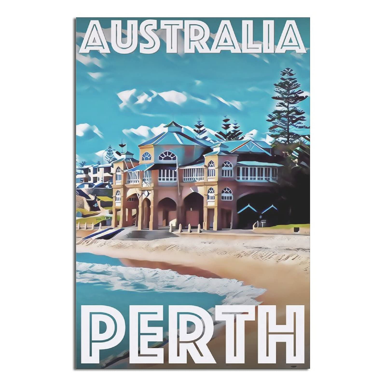 Kziwq T118 Metal Tin Sign Perth Australia Cottesloe Beach Vintage Travel Tin Sign Vintage Rustic Decor Cave Coffee Shop Bar Bedroom Home Wall Decor Nostalgic Tin Sign 15X30cm