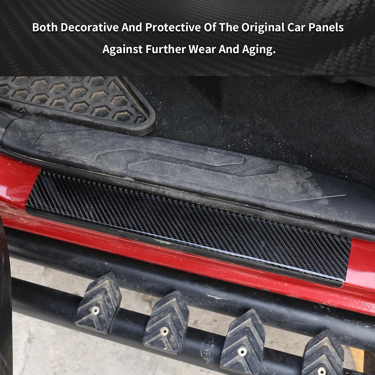 Real Carbon Fiber External Threshold Bar Welcome Pedal Panel Sticker for Toyota Tacoma 2016-2020 Automotive Interior Accessories (Black)