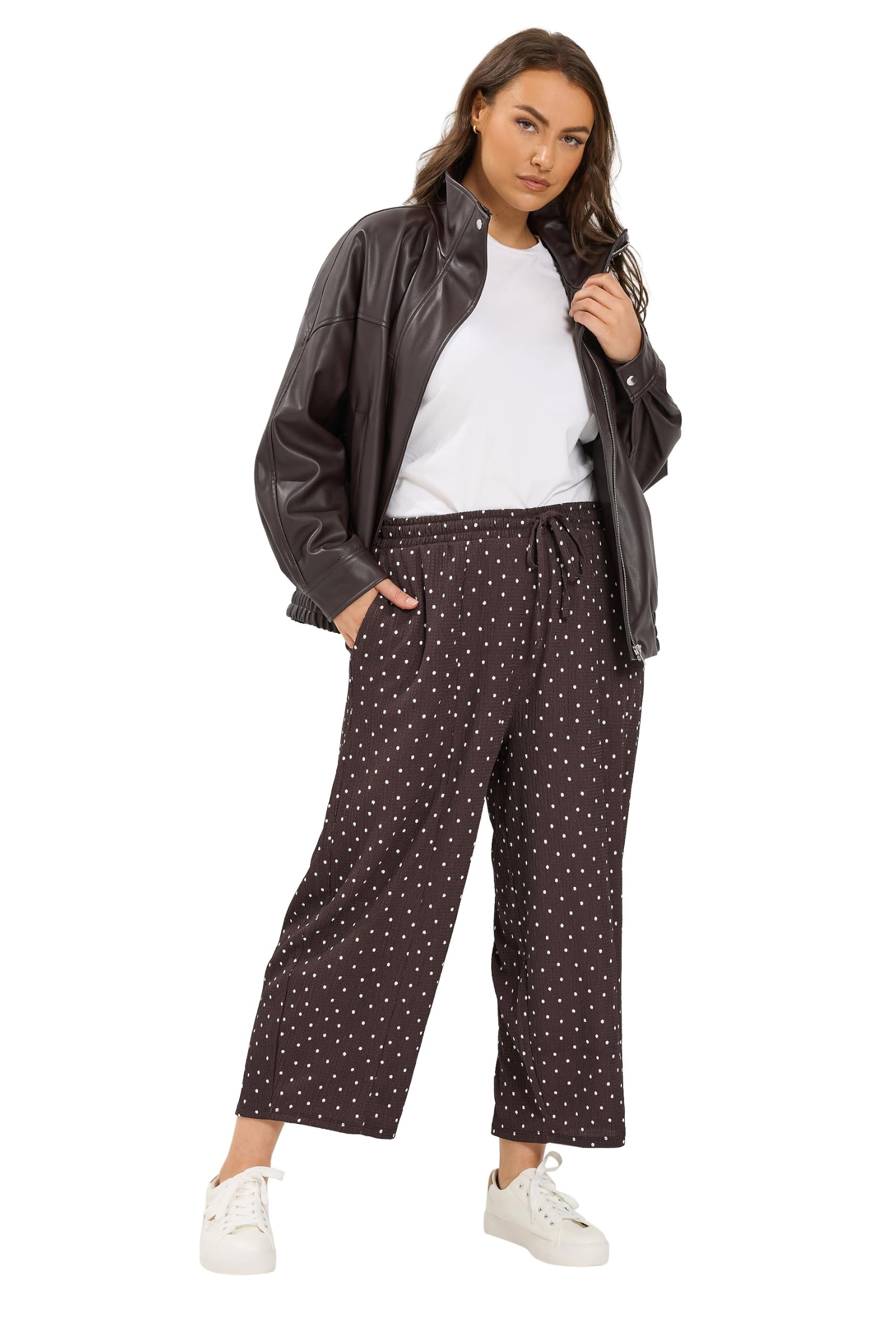 Yours Women's Chocolate Polka Dot Barrel Trousers In Size 26-28
