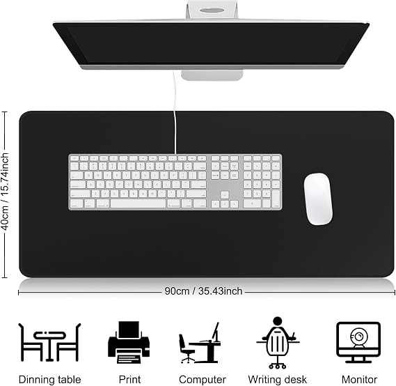 HGWALP Large Gaming Mouse Pad, Extended XXL Computer Game Mouse Mat, Long Keyboard Pad with Stitched Edges,Big Keyboard Mat for Home Office Gaming Work (35.4x15.7x0.12IN, 90x40CM),Classic Black