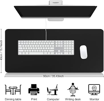 HGWALP Large Gaming Mouse Pad, Extended XXL Computer Game Mouse Mat, Long Keyboard Pad with Stitched Edges,Big Keyboard Mat for Home Office Gaming Work (35.4x15.7x0.12IN, 90x40CM),Classic Black