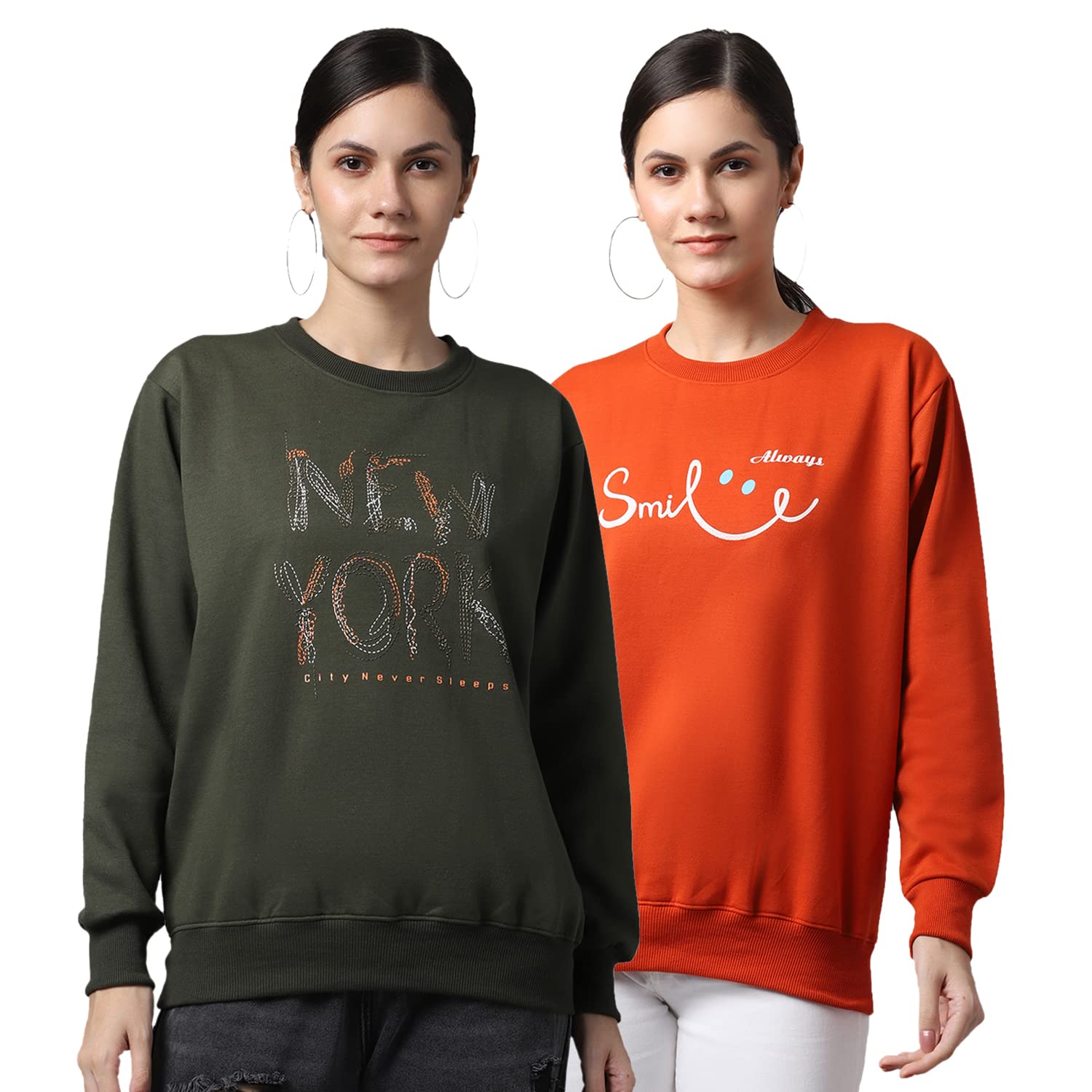 Mack Jonney Fleece Round Neck Sweatshirt for Women (Pack of 2)-SW_RRN_45_OLV_46_BLU_002-P