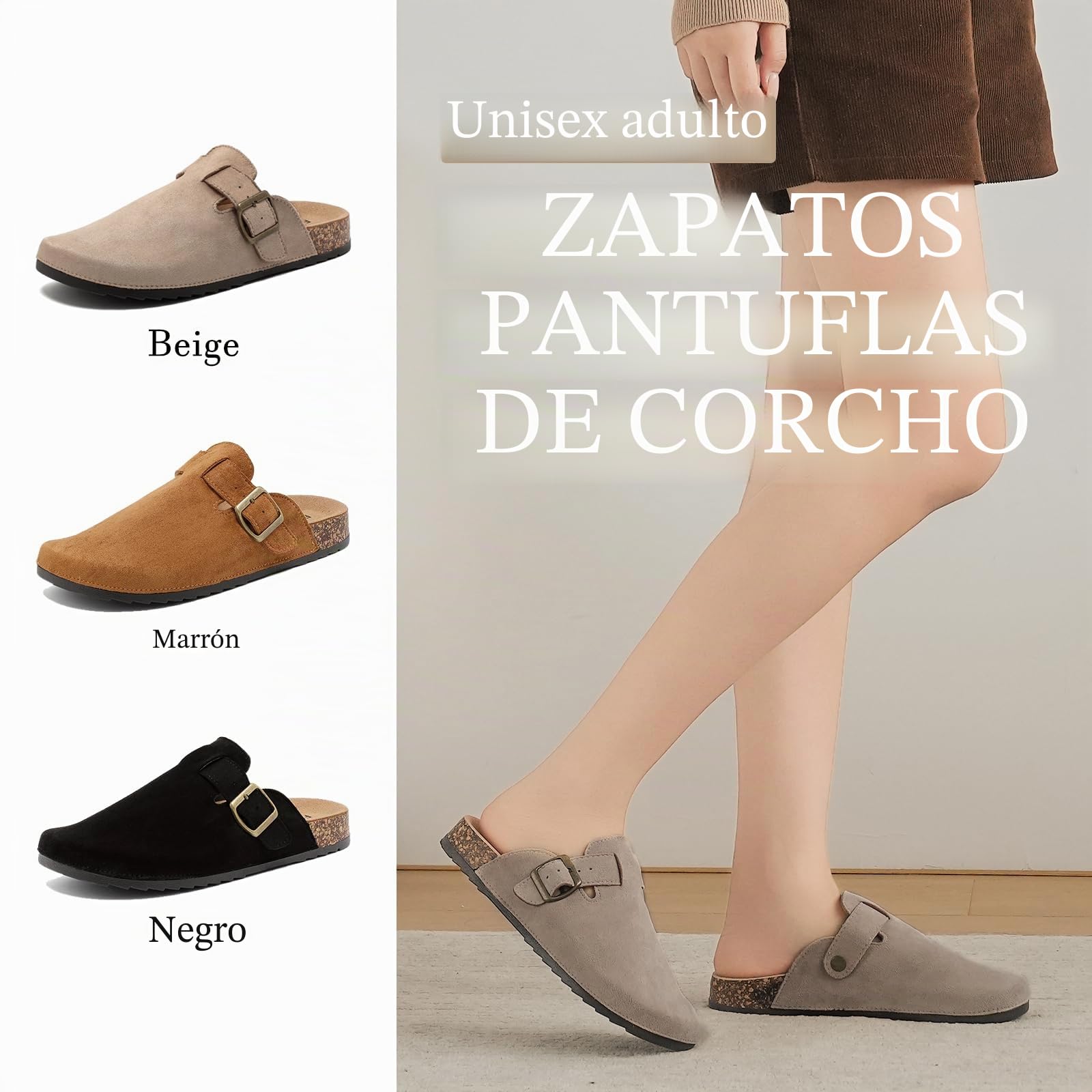 Zuecos y Mules para Hombre Mujer, Hebilla Ajustables al Pie, Zapatillas de Jardín Sandalias con Plantilla de Corcho 35-45
