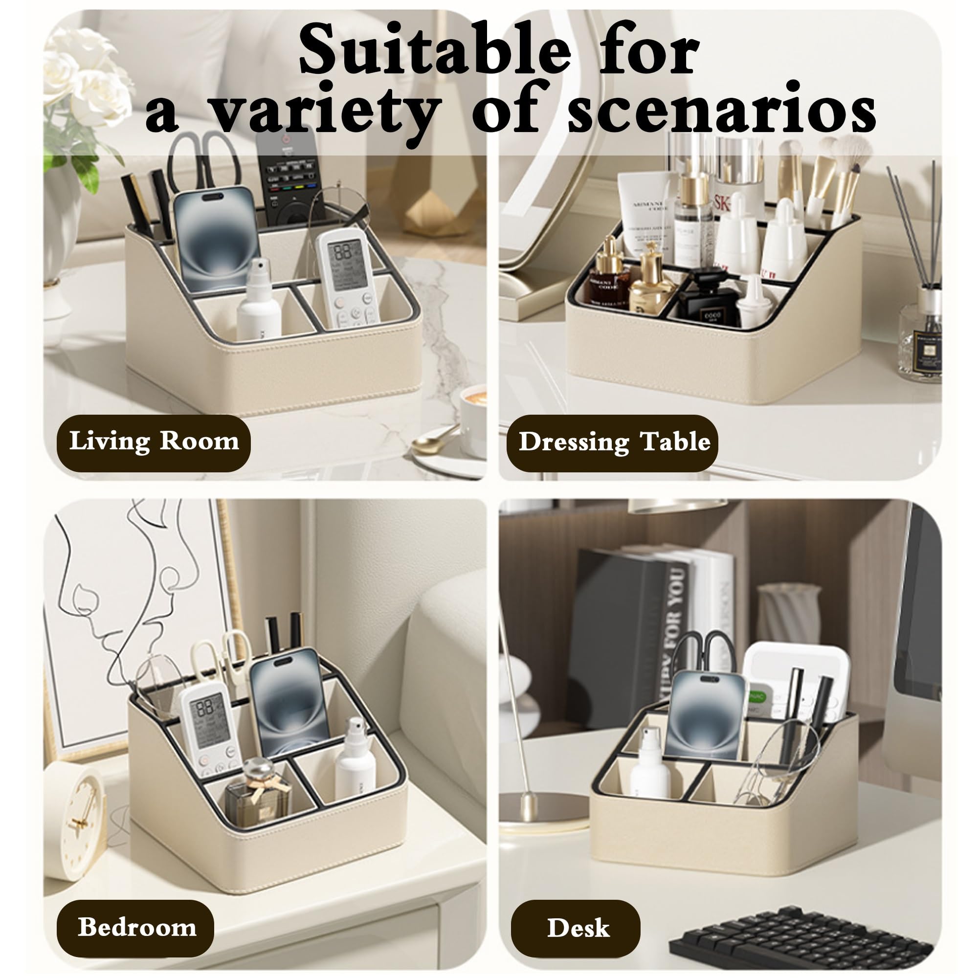 Soporte para mando a distancia de cuero color crema con almacenamiento integrado(Business Black Roman Columns)