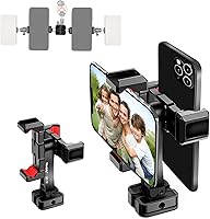 Vista 1 de Manbily Phone Tripod Mount, Metal Smartphone Mount Adapter with Dual Phone Holder, 360° Swivel 180° Flip Adjustable Clip Clamp with Cold Shoe, for