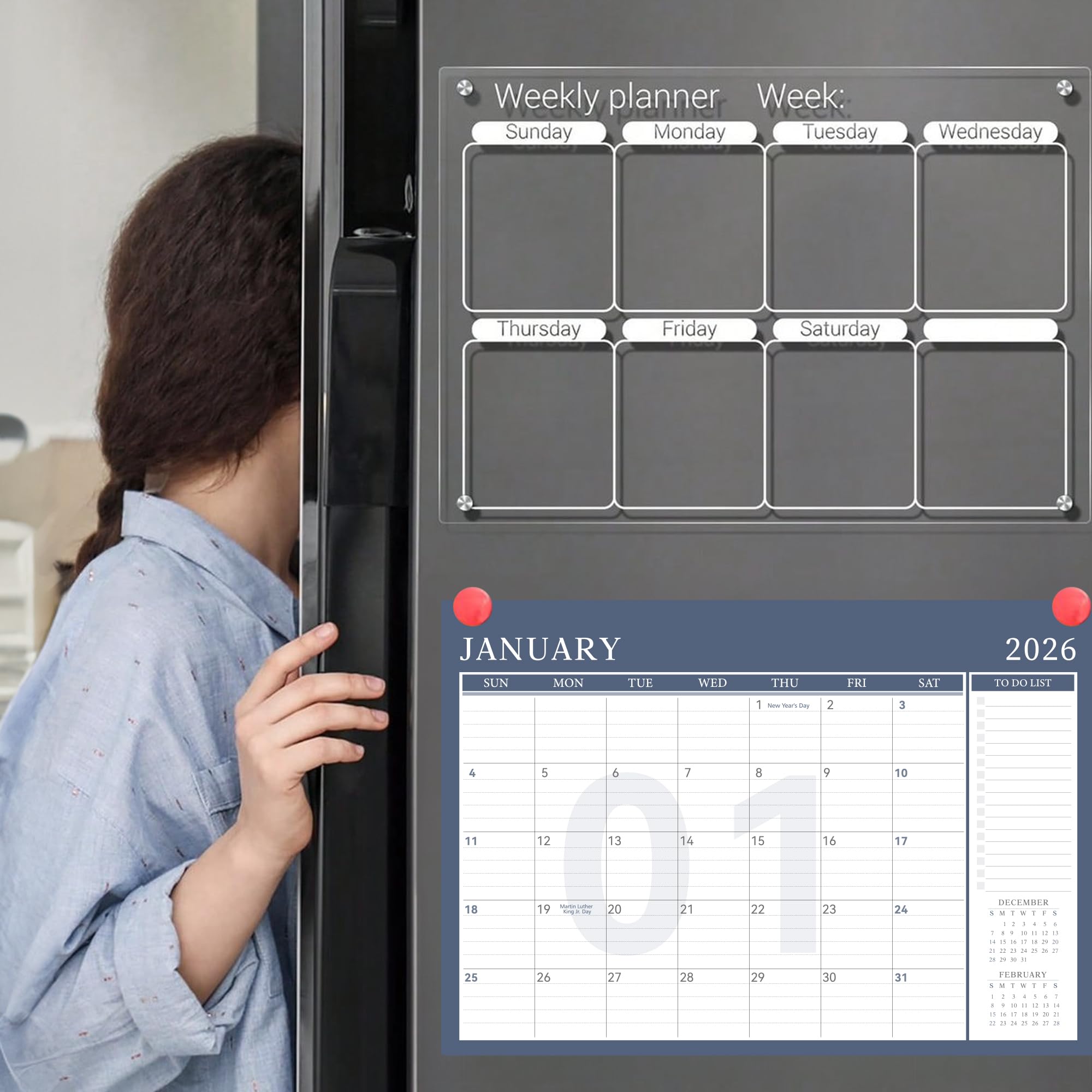 Yoment Schreibtischkalender 2026, Leder-Schreibtischkalender mit To-Do-Listen, 13 Monate, Schreibtischunterlage, Wandkalender mit Stifthaltern, PVC-Abdeckung für Arbeit, Büro, Schule, Zuhause, Damen