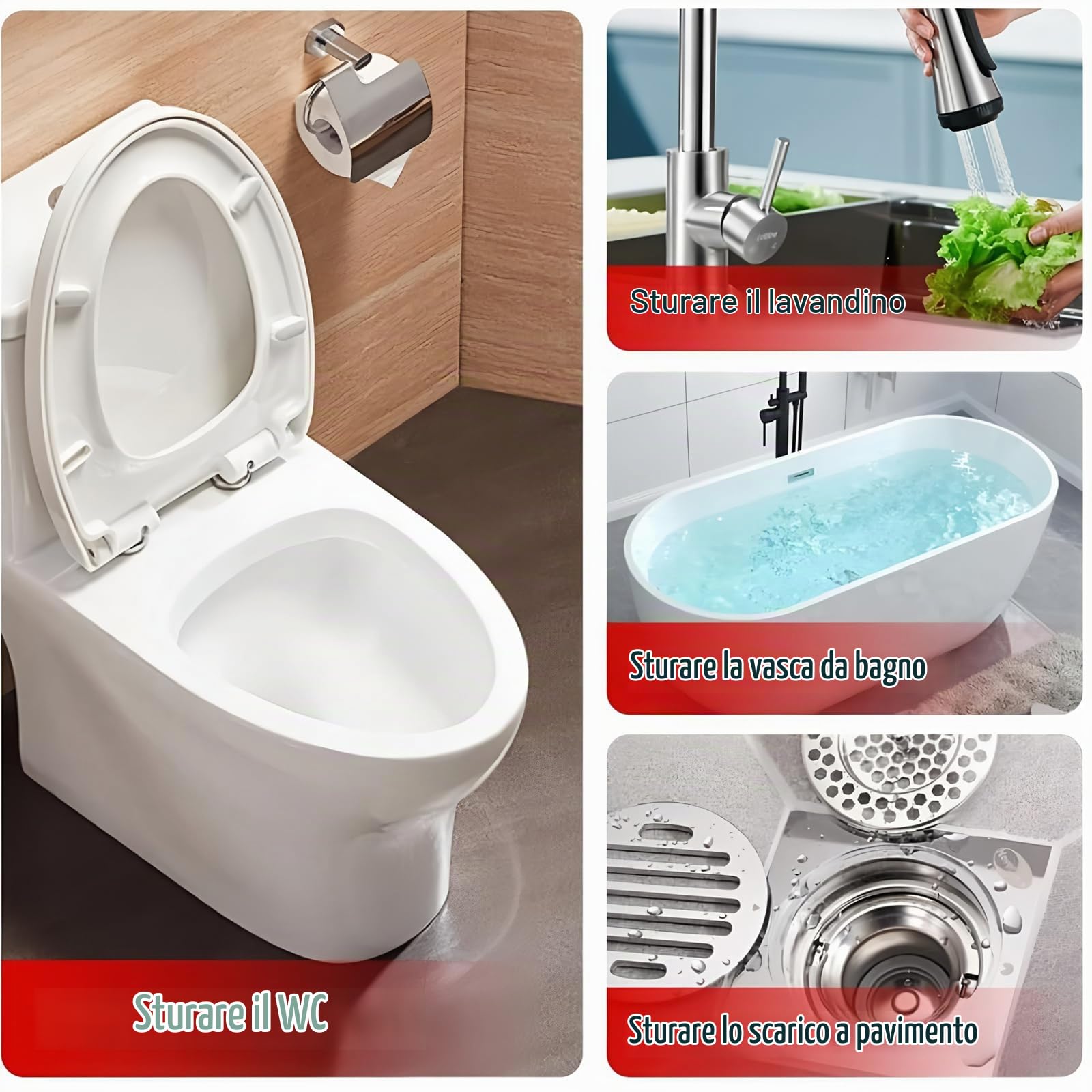 Sturalavandini a Pressione con 4 Ventose, Pompa Stura Scarichi a Pressione con Barometro, Sturalavandino ad Aria Compressa, Stura WC, per Cucina Bagno Lavandino