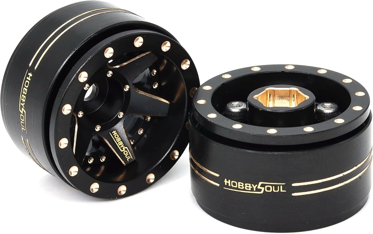 HOBBYSOUL Adjustable Offset Brass 1.0 Beadlock Wheels Rims Negative Offset 1.0 Wheels 38g/Rim for RC 1/18 TRX4M Axial SCX24 90081 & Other 1/24 Micro Crawler, (4-Pack)